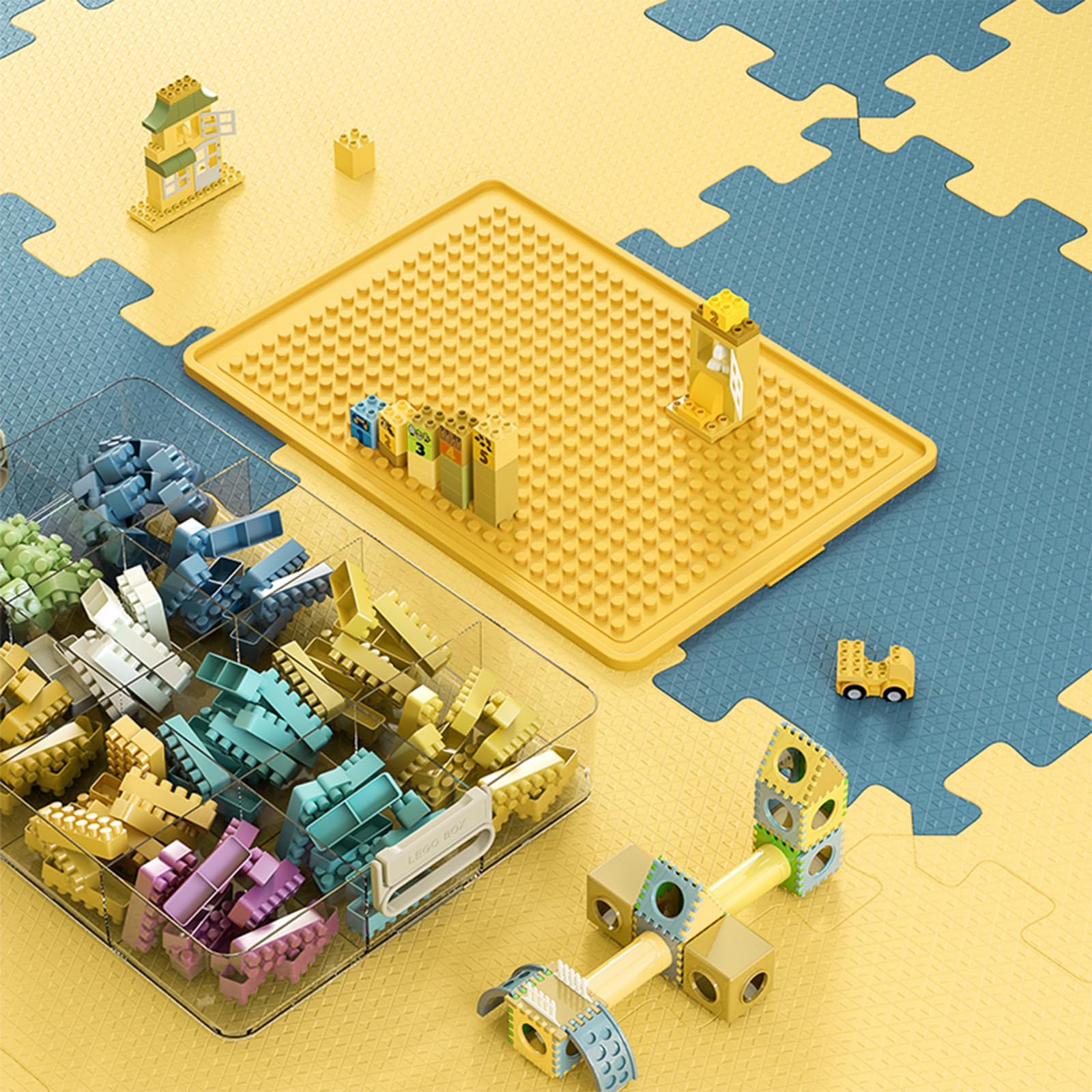 **Stackable Lego Storage Organizer Bins - 24 Grid Plastic Toy Organizer for Building Blocks, Kids Toys & Playroom Organization (Yellow, 2 Layers) - Perfect for Home, Classroom & Daycare Storage Solutions**