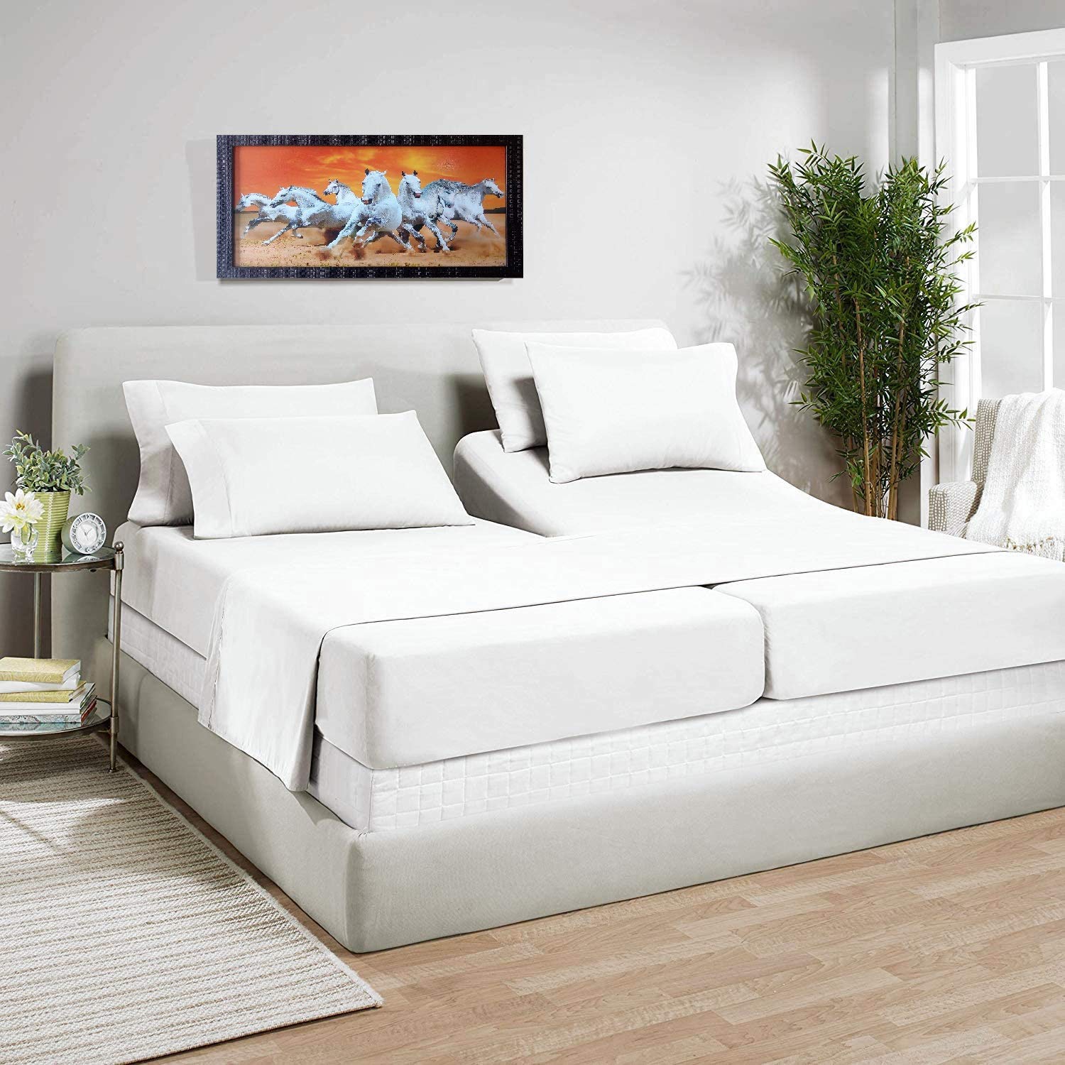 Split Cal King Sheets Set for Adjustable Bed - 100% Cotton 5-Piece Deep Pocket Sheets (18-22 Inch) - White Solid Color - Perfect for Adjustable Beds, Sleep Number Beds & Split King Mattresses - Ultra Soft & Breathable Bedding for Comfortable Sleep