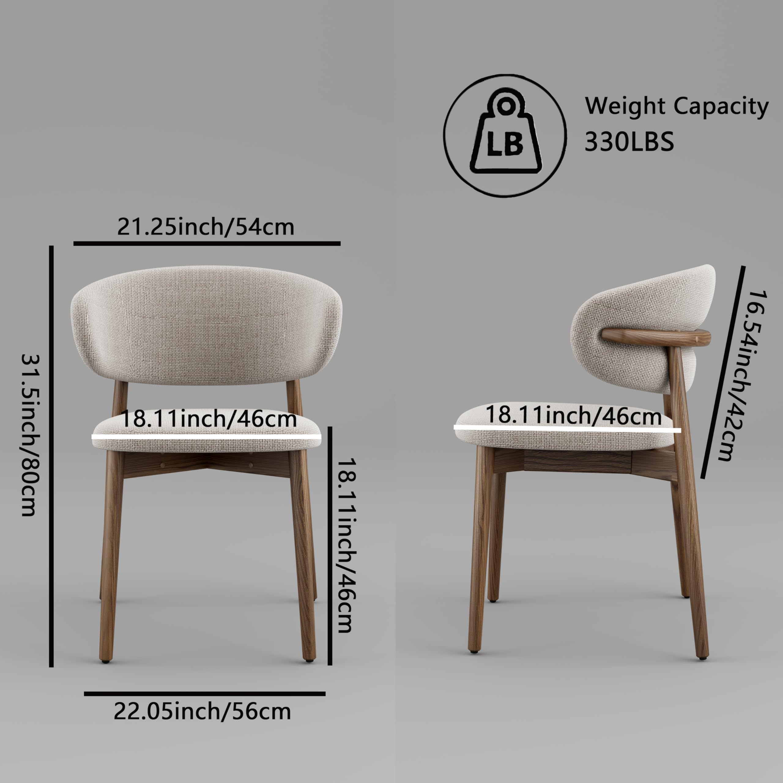 Modern Solid Wood Dining Chairs Set of 2 - Upholstered Curved Backrest Chairs with Natural Walnut Wood Legs (18.11 Inch Height) - Perfect for Kitchen, Dining Room, and Breakfast Nook Decor
