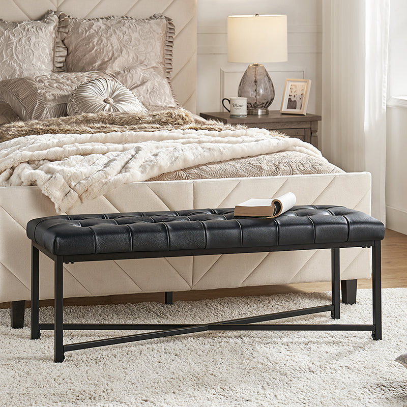 Arnold Versatile Elegance: Genuine Leather Bench with Button Tufted Design - Perfect for Living Room, Bedroom & Entryway Decor