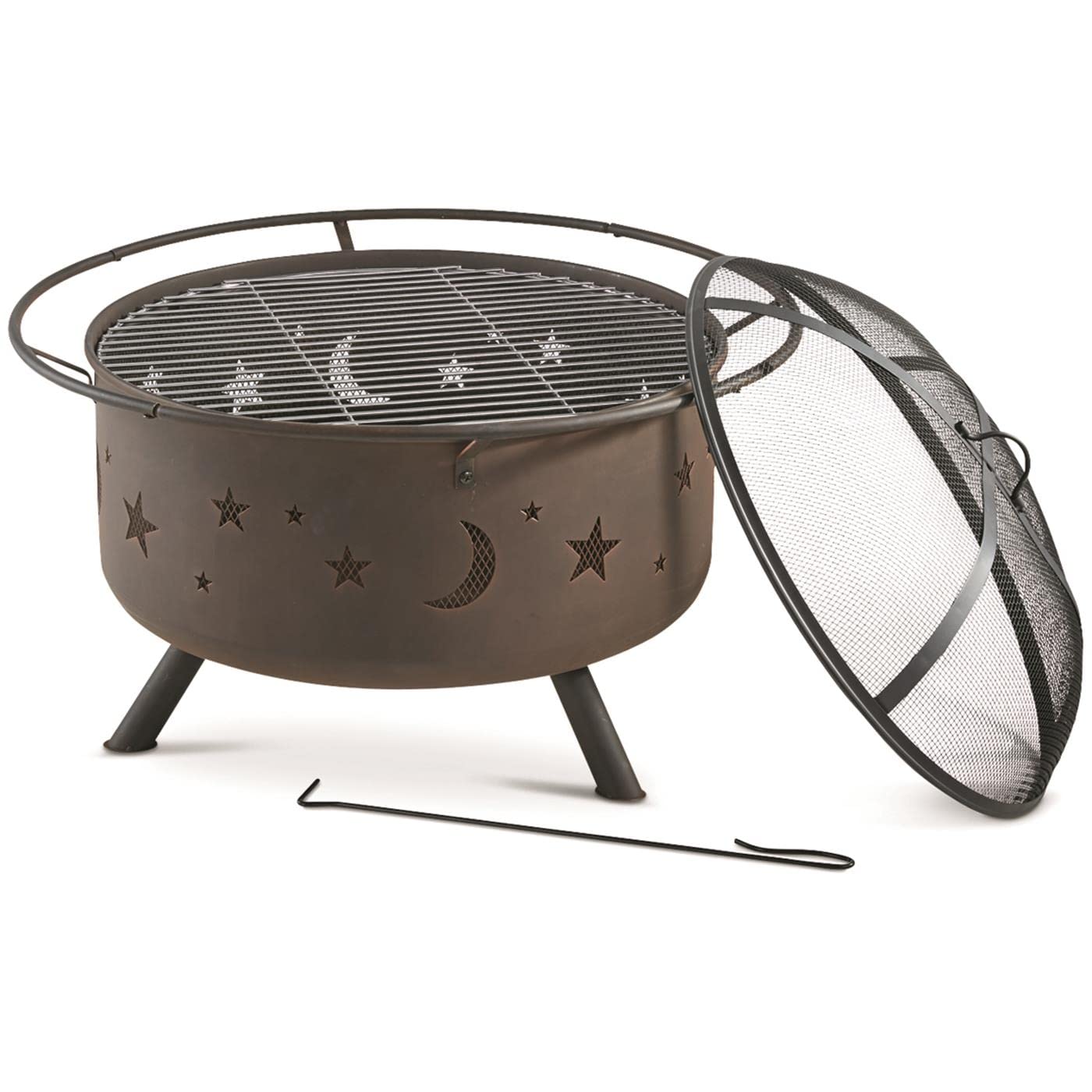 CASTLECREEK Cosmic Fire Pit with BBQ Grill - Outdoor Wood Burning Steel Fire Pit for Camping, Backyard, Patio & Picnic - Perfect for Grilling, Smores, Bonfires & Outdoor Cooking
