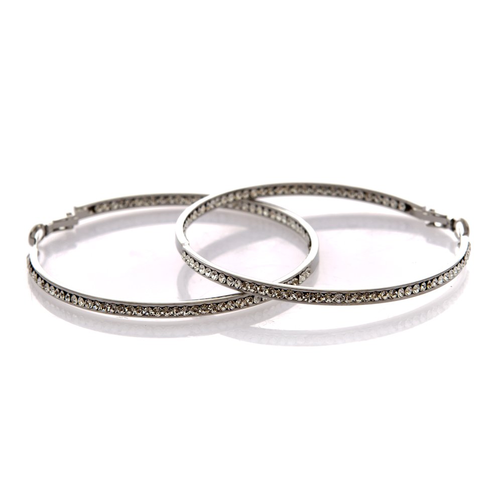 60mm Silver Crystal Hoop Earrings for Women - Elegant & Shiny Dangle Earrings for Party, Wedding & Everyday Wear