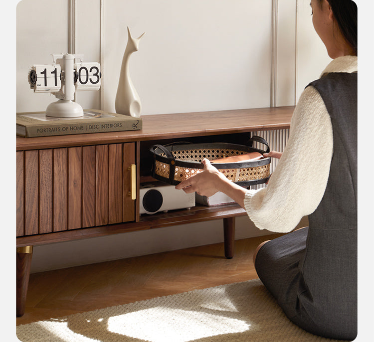 Premium Black Walnut Solid Wood TV Stand - Modern Entertainment Center for Living Room, Bedroom & Home Theater