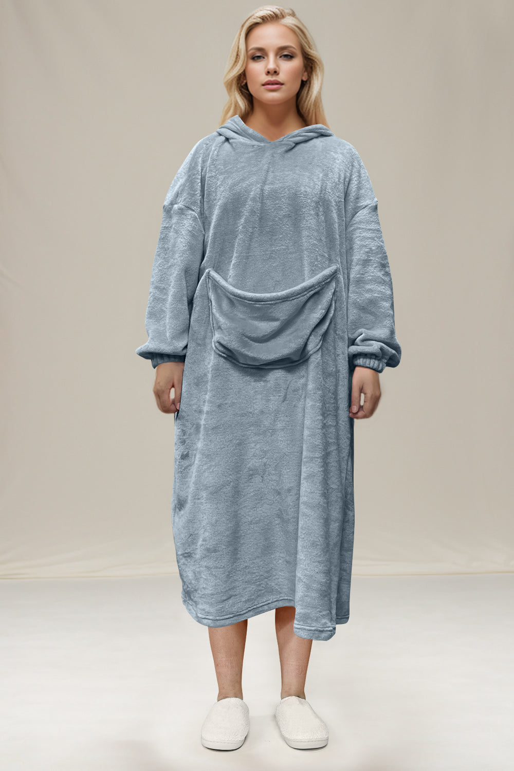 Full Size Pocketed Hooded Midi Lounge Dress - Comfortable Casual Wear for Home, Travel & Relaxation | Women's Soft Stretchy Everyday Dress