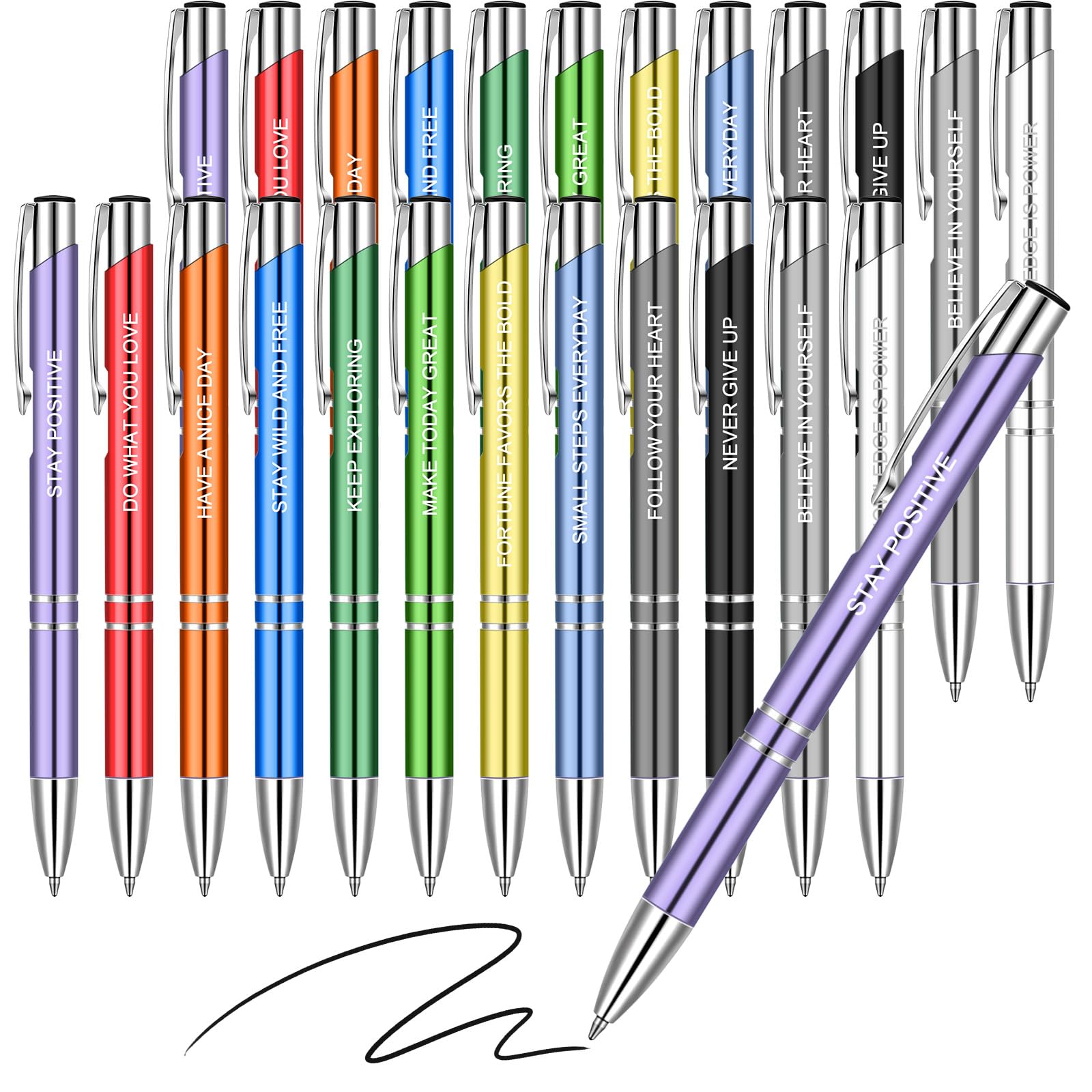 24 Pack Motivational Pens Bulk - Inspirational Quote Ballpoint Pens for Women, Coated Metal Personalized Office & School Supplies (12 Styles) - Perfect for Gifts, Encouragement Notes & Daily Writing