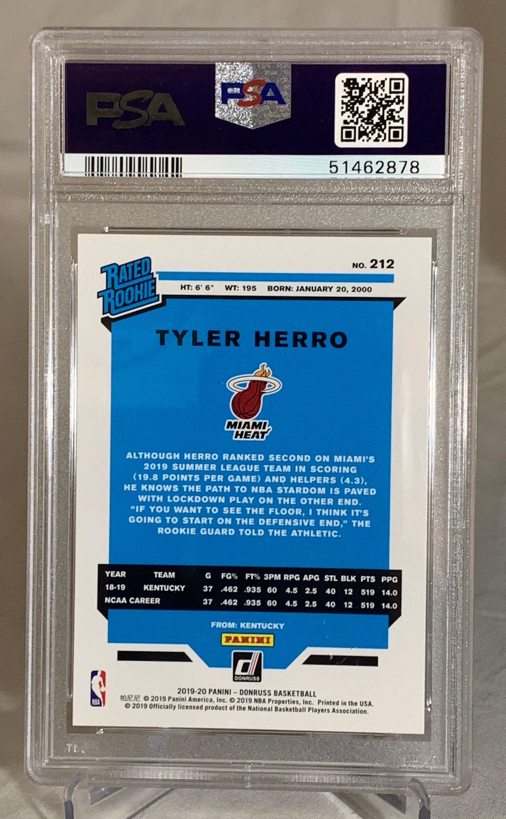 2019-20 Tyler Herro Rookie Card #212 Panini Donruss NBA Miami Heat PSA 9 MINT - Perfect for Basketball Collectors & Miami Heat Fans Display