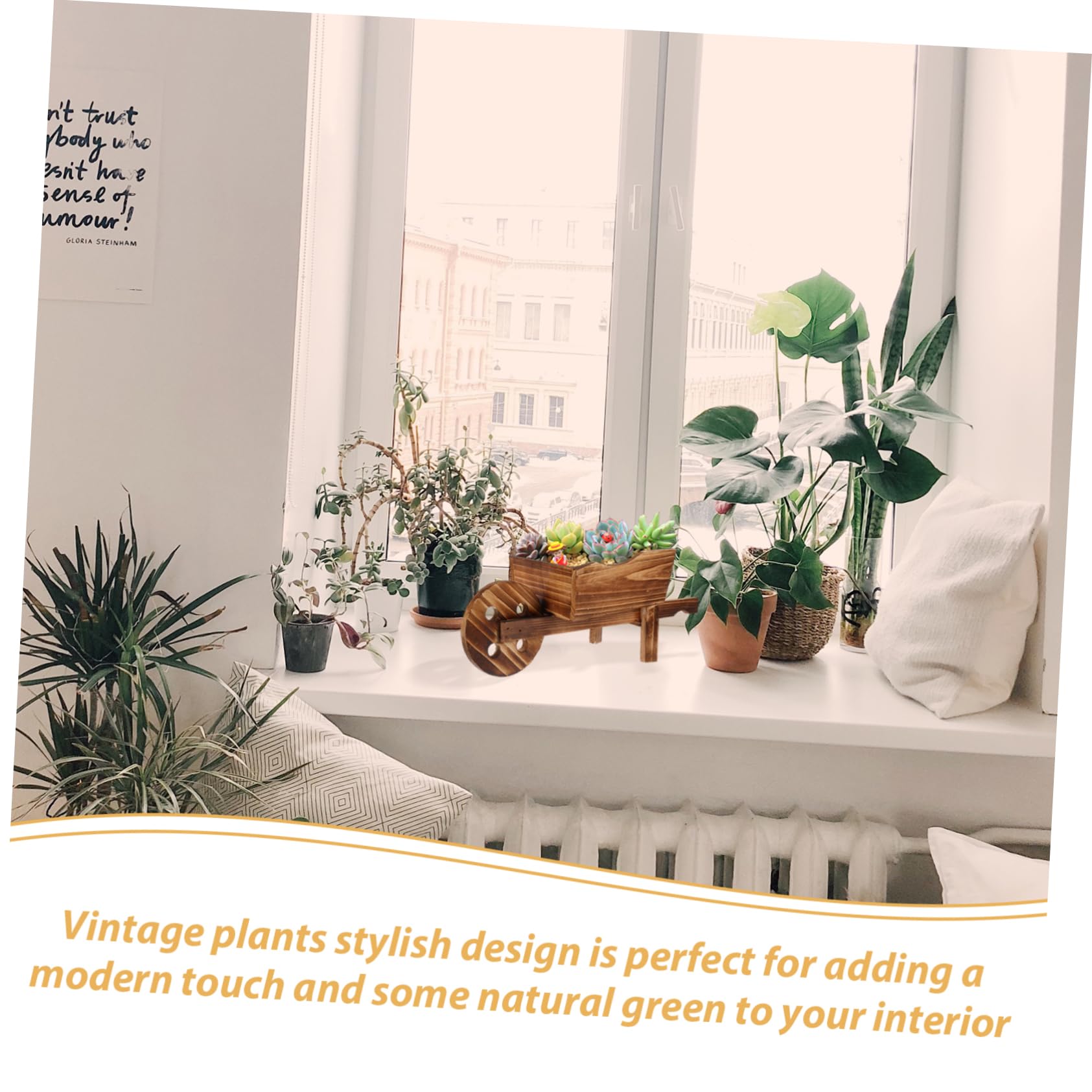 Mini Wooden Wheelbarrow Planter - Decorative Flower Pot Barrel for Indoor Succulents, Plants & Home Decor | Perfect for Dining Table Centerpiece, Child's Room & DIY Crafts
