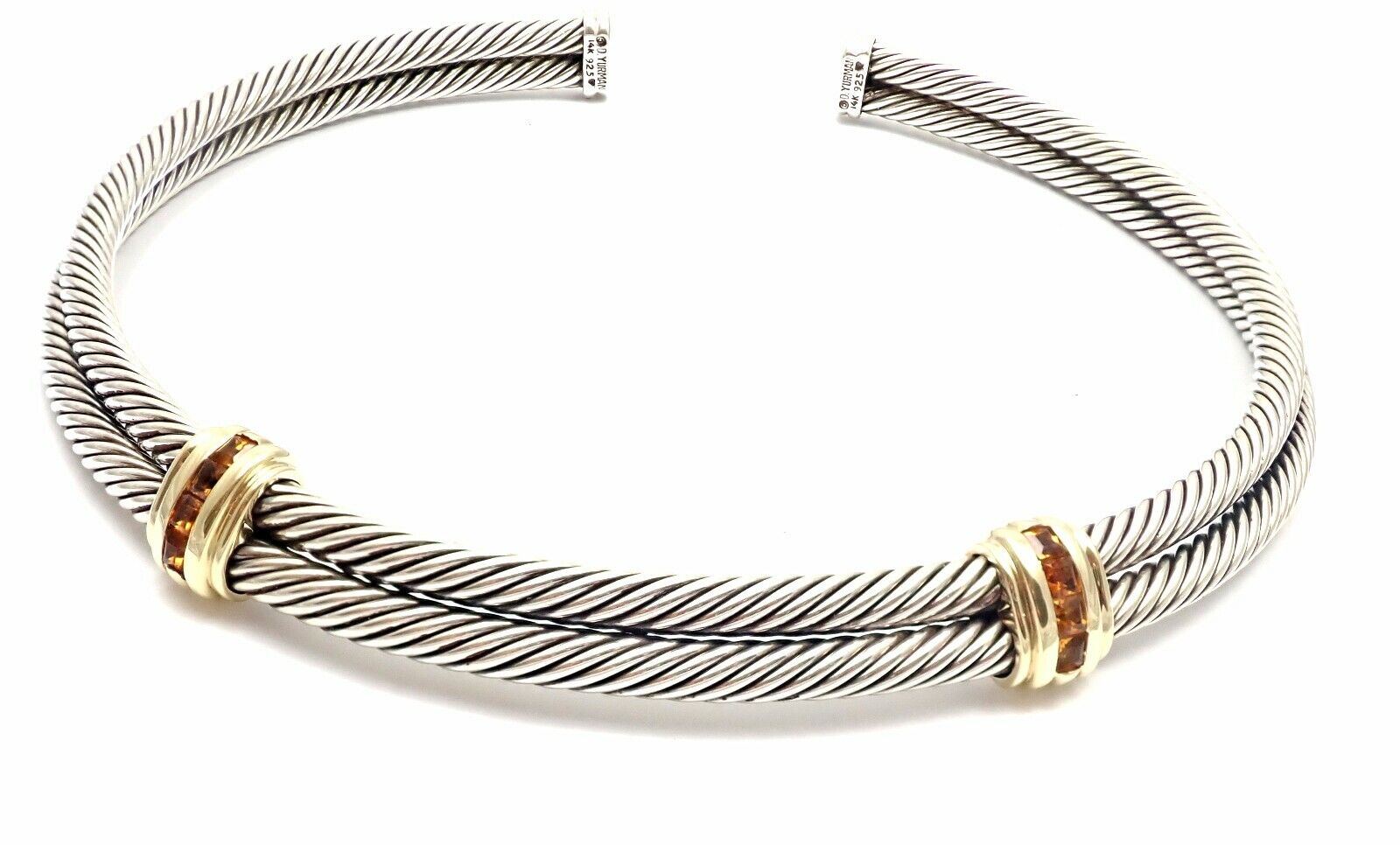 Authentic David Yurman 14k Gold & Silver Citrine Double Cable Collar Necklace | Luxury Jewelry for Women, Perfect for Date Night & Special Occasions