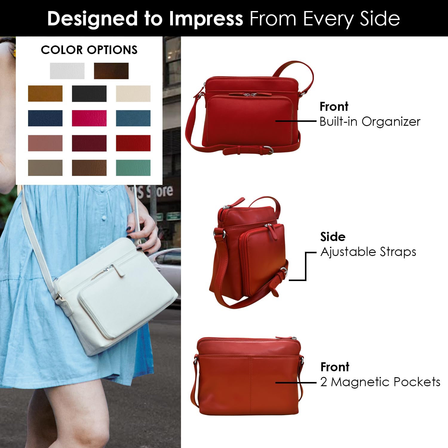 Genuine Leather Crossbody Bags for Women - Premium RFID Blocking Shoulder Purse with Adjustable Strap | Fashionable Everyday Handbag for Work, Travel & Shopping
