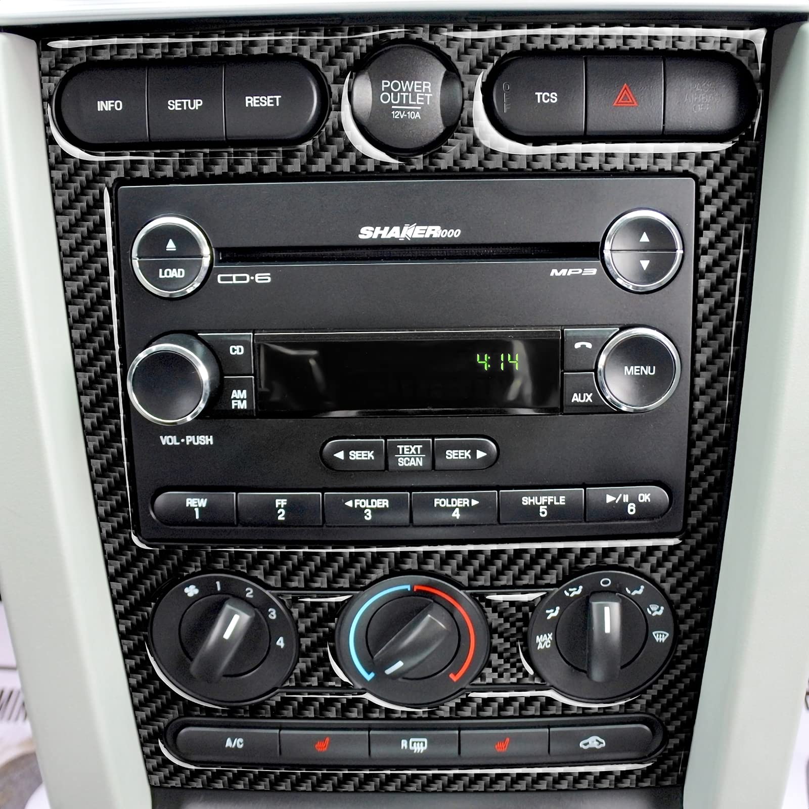 Carbon Fiber AC Control Panel Cover for 2005-2009 Ford Mustang GT & Shelby - Durable Sticker Accessory for Dash Protection & Interior Upgrade - Perfect for Car Enthusiasts & Customization Projects