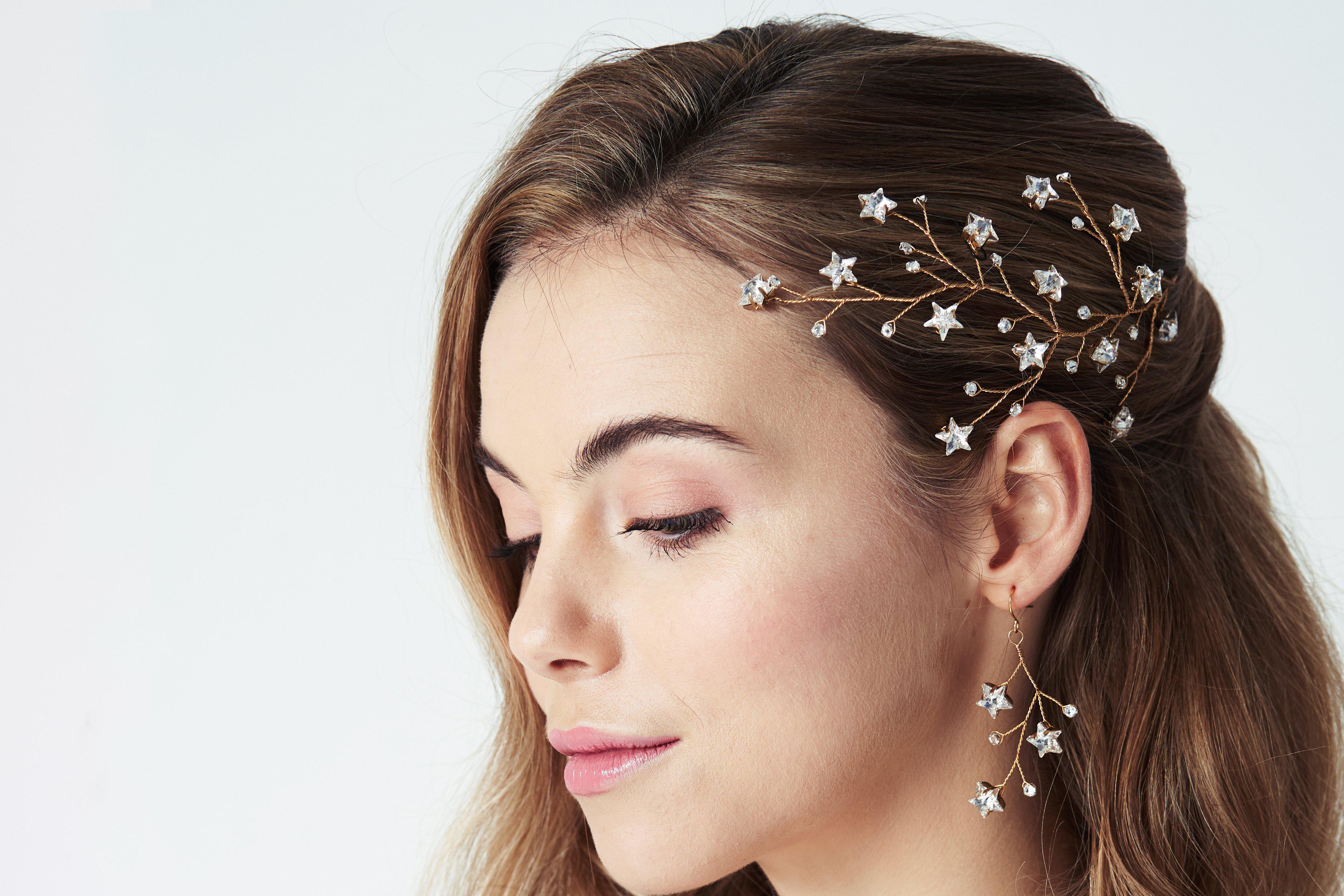 Lunella Celestial Hair Vine and Earrings Set - Bridal Hair Accessories for Weddings, Prom & Special Occasions | Boho Wedding Jewelry & Hair Vine Crown