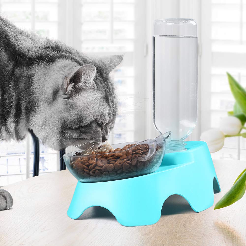 MILIFUN Double Pet Bowls - 15° Tilted Dog and Cat Food & Water Bowl Set with Automatic Waterer Bottle for Small to Medium Pets | Perfect for Home, Travel, and Outdoor Use