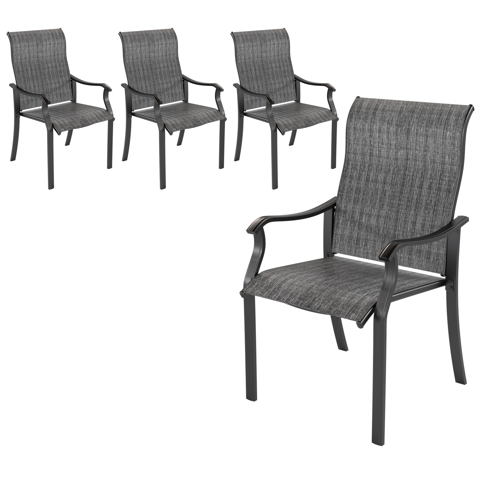 UDPATIO 4-Piece Patio Dining Chairs Set - High Back Textilene Outdoor Chairs with Armrests, Durable Metal Frame for Lawn, Garden, Backyard - Dark Grey | Perfect for Outdoor Dining, Poolside Relaxation & Patio Decor