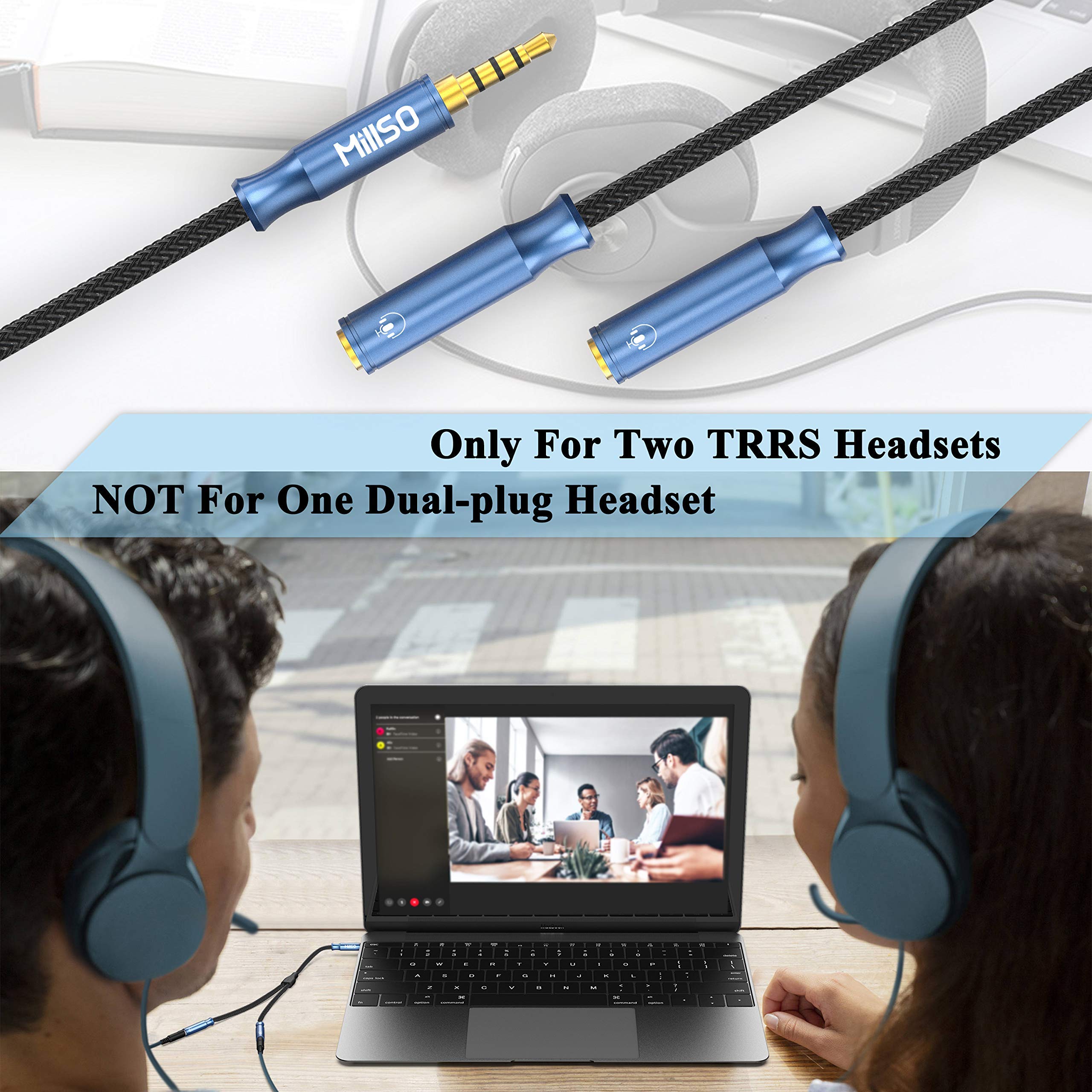 MillSO 3.5mm TRRS Audio Splitter Cable - Nylon Braided Stereo Aux Splitter for 2 Headphones to PC, Laptop, PS4, Xbox & Smartphones | 1FT Young Series | Perfect for Gaming, Music Sharing & Conference Calls
