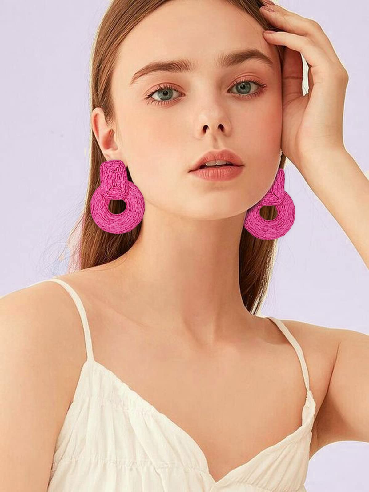 Boho Rattan Statement Earrings for Women - Handmade Straw Braid Drop Dangle Earrings - Perfect for Beach Vacations, Summer Outfits & Boho Fashion Accessories