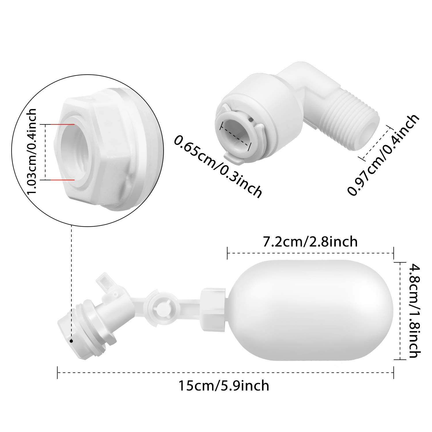 1/4 Inch Adjustable Plastic Water Filter Float Valve - Mudder Float Ball Valve for Ponds, Water Tanks, Pumps & Aquariums | Perfect for Aquaculture, Reservoirs & Livestock Watering Systems