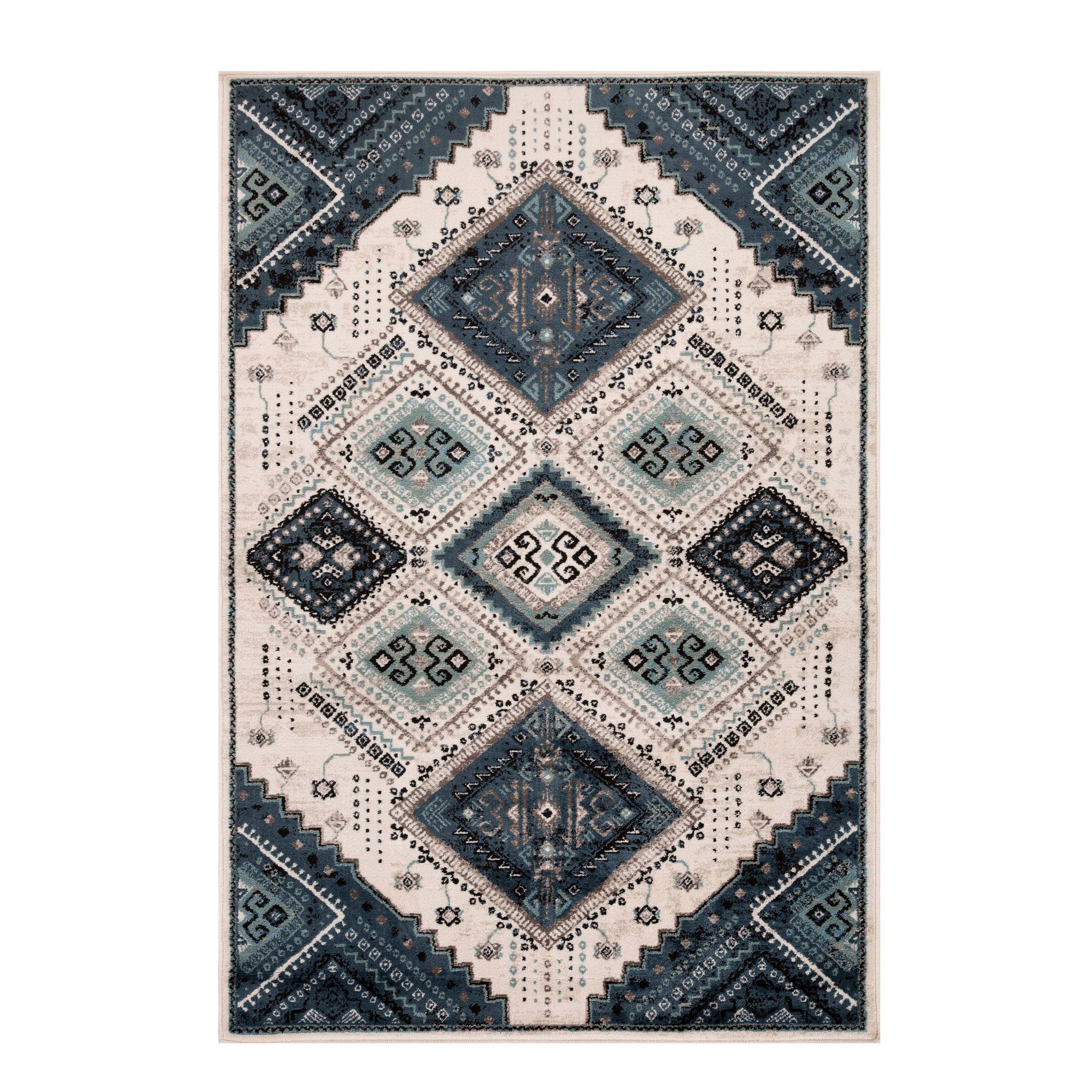 Stylish Poway Geometric Medallion Indoor Area Rug - Non-Slip Living Room Carpet for Home Decor, Bedroom & Office