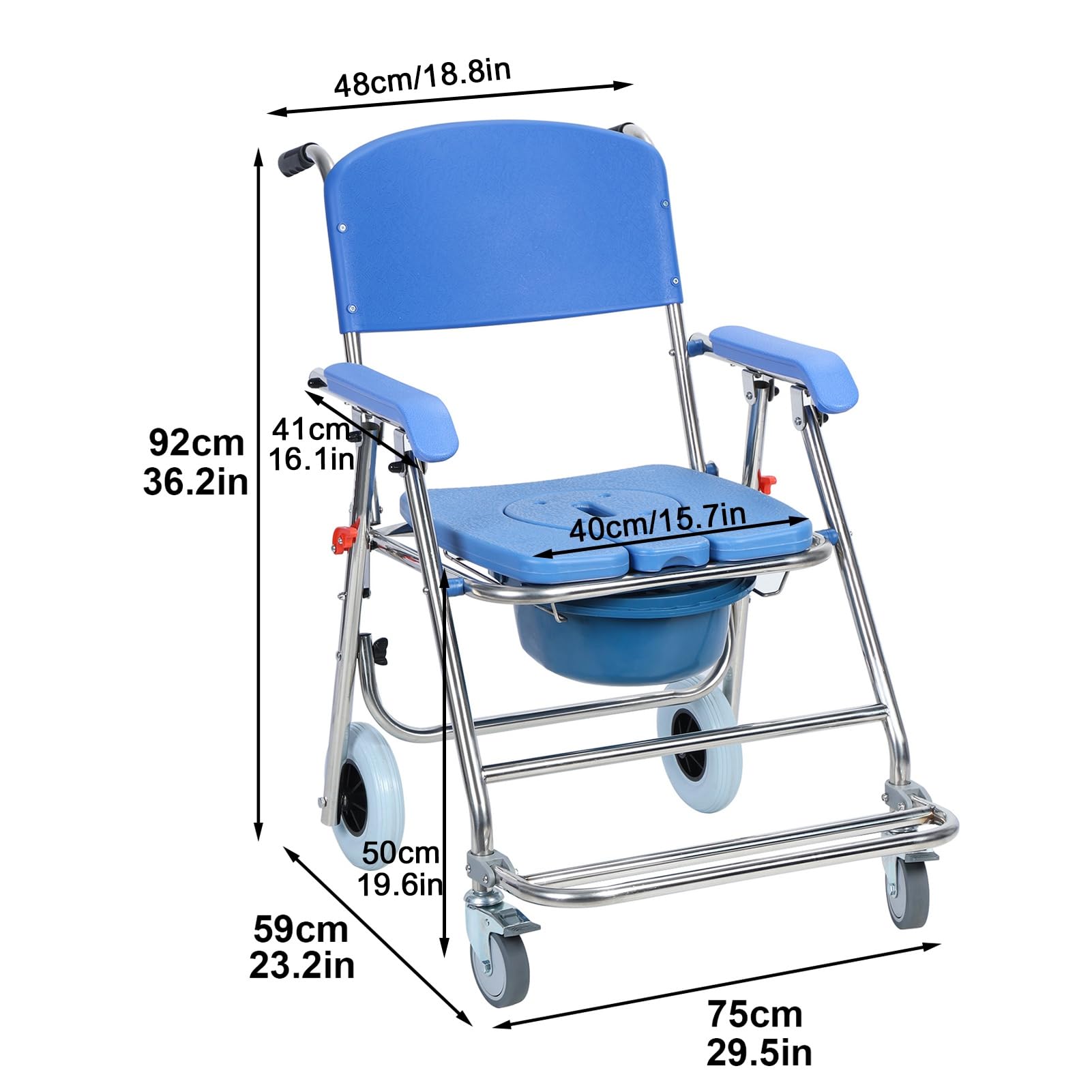3-in-1 Shower Commode Wheelchair - Foldable Waterproof Rolling Toilet Chair with Armrests & Backrest - Portable Mobility Aid for Elderly & Disabled - Ideal for Bathroom Safety & Home Care Use