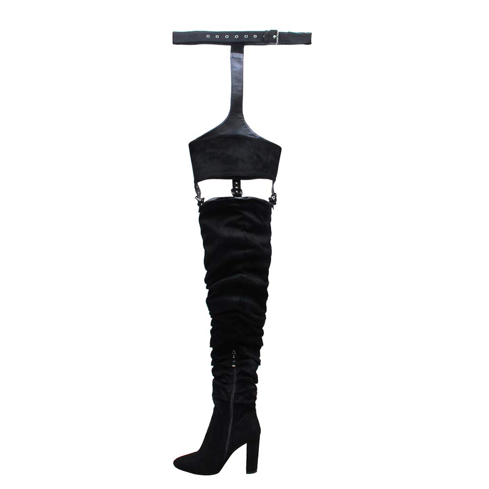 ARQA Women's Thigh High Black Boots - Chunky Heel Over Knee Long Boots with Stretchy Belt & Suspender | Perfect for Winter Fashion, Night Out & Cosplay