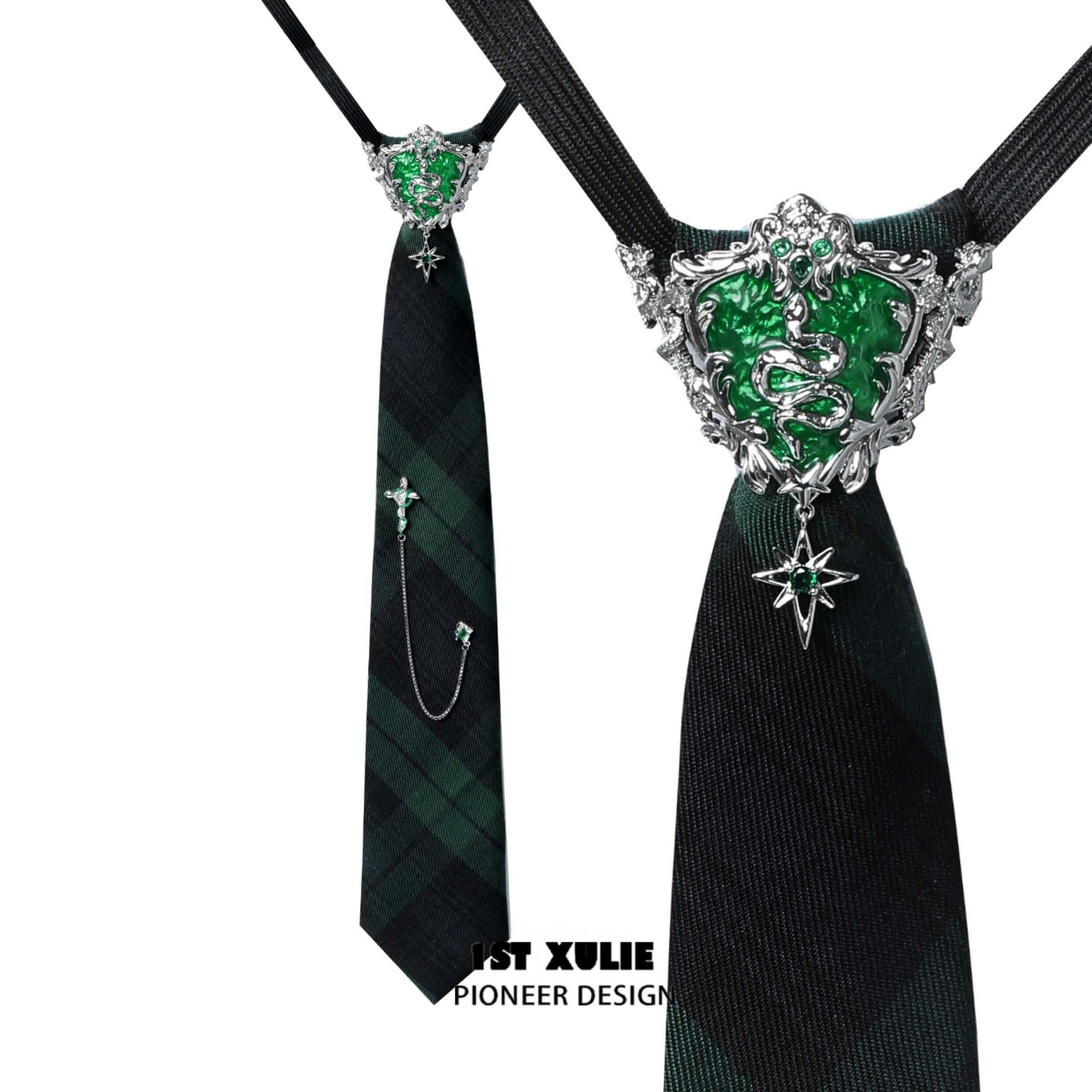 Slytherin House 18K Gold Plated Necktie - 38cm Formal Tie for Men, Office Wear, Business Attire, Gift for Harry Potter Fans