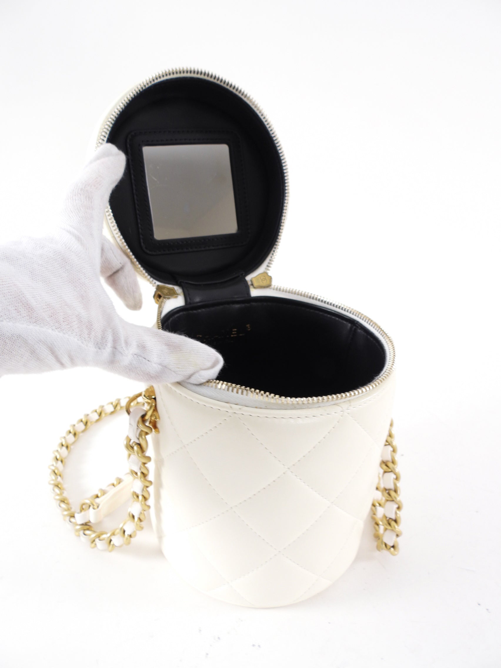 Chanel White Quilted Leather Side Note Vanity Bag - Luxury Crossbody Bag for Women, Perfect for Evening Parties & Date Nights