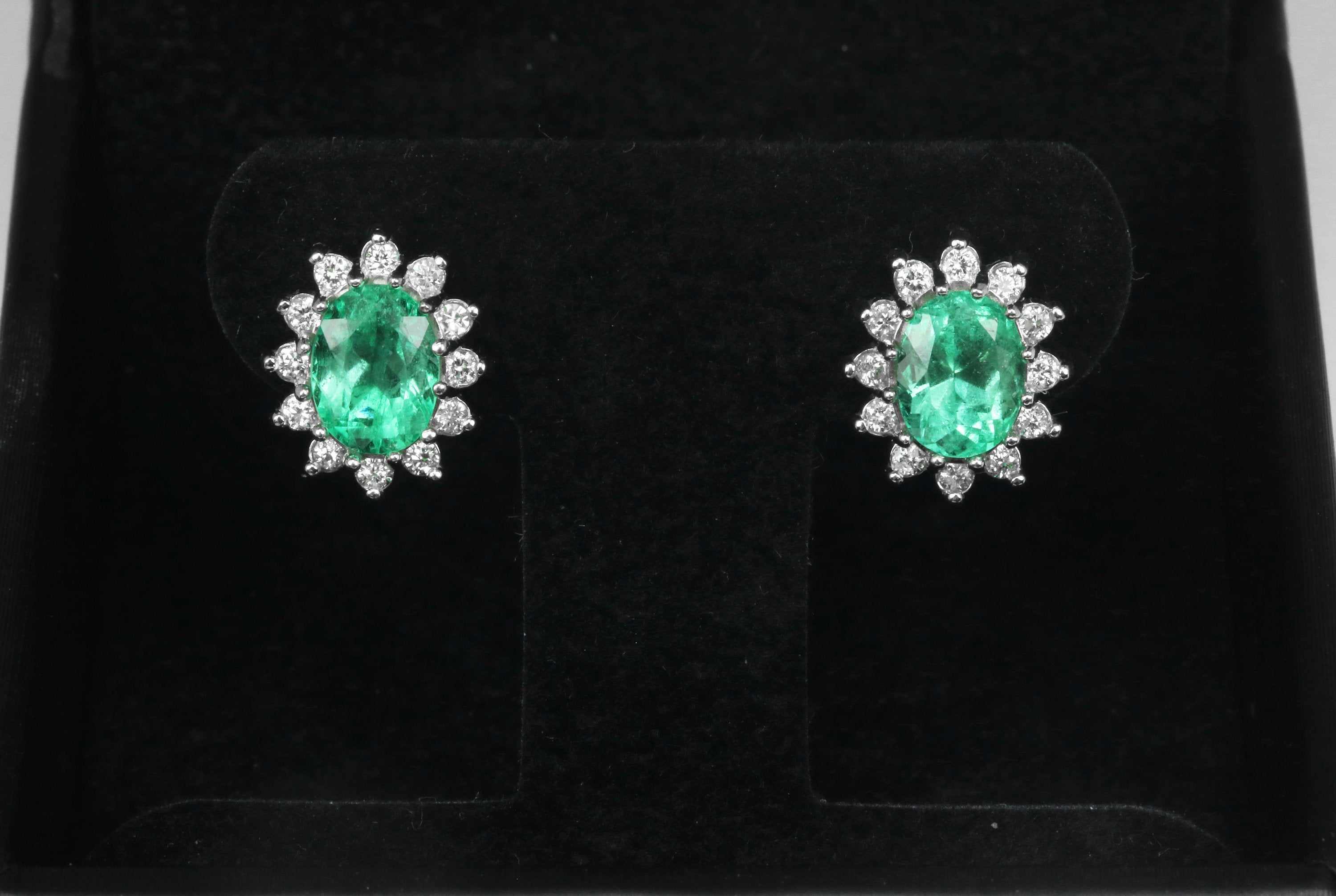 2.55 Carat Oval Emerald & Round Diamond Halo Earrings in 14K Gold - Perfect for Weddings, Parties & Special Occasions