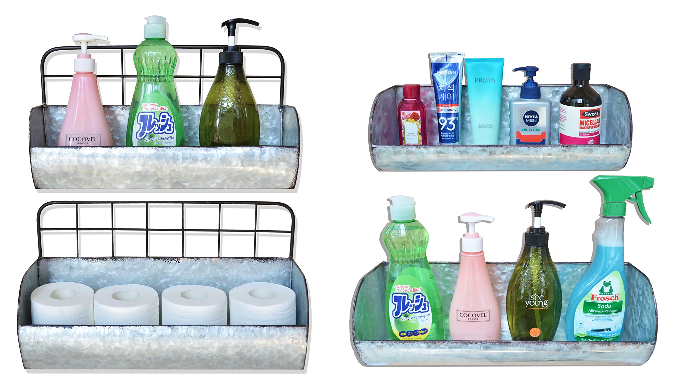 ShabbyDecor Industrial Wall Storage Holder & Farmhouse Tin Caddy Organizer - Rustic Kitchen Bathroom Tabletop Organization for Utensils, Towels & Decor | Perfect for Farmhouse, Vintage & Industrial Style Homes