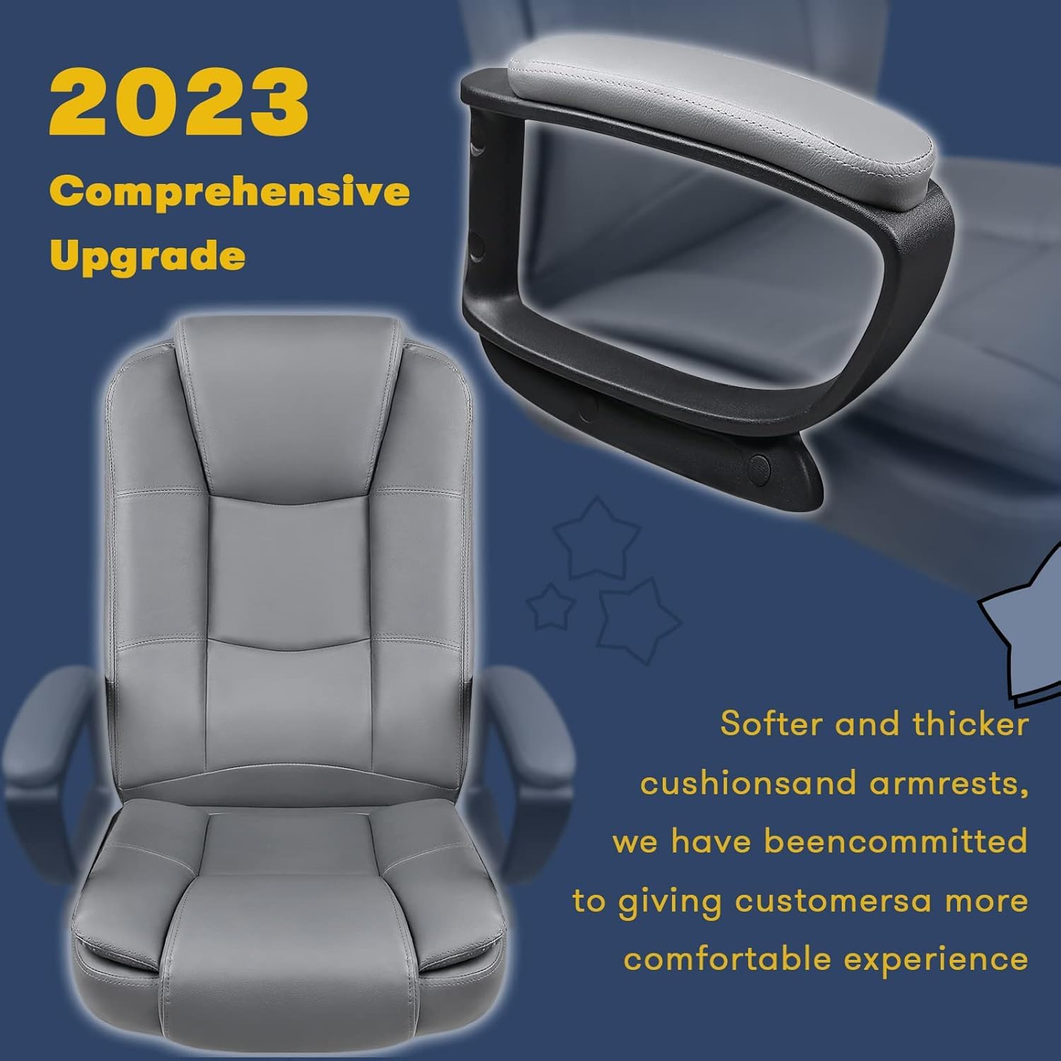 OFIKA Ergonomic Home Office Chair - 400LBS Heavy Duty Big & Tall Executive Chair with High Back Lumbar Support, Adjustable Leather Desk Chair with Armrests (Grey) - Perfect for Long Work Hours, Gaming, and Computer Use