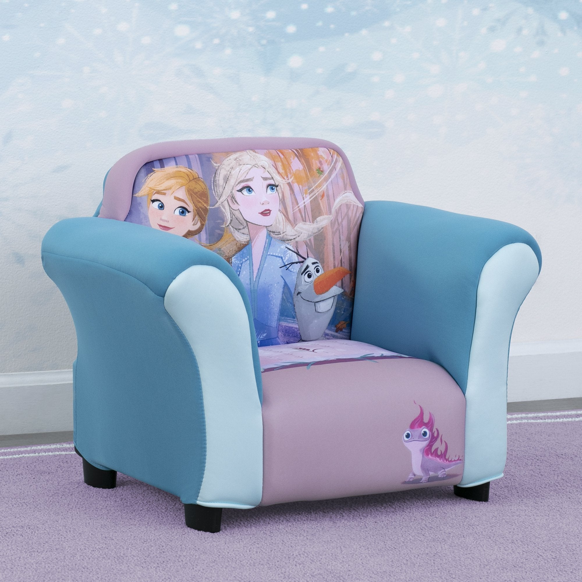 Frozen II Kids Upholstered Chair with Sculpted Plastic Frame - Disney Princess Elsa Anna Movie Themed Seating for Bedroom, Playroom & Nursery Decor