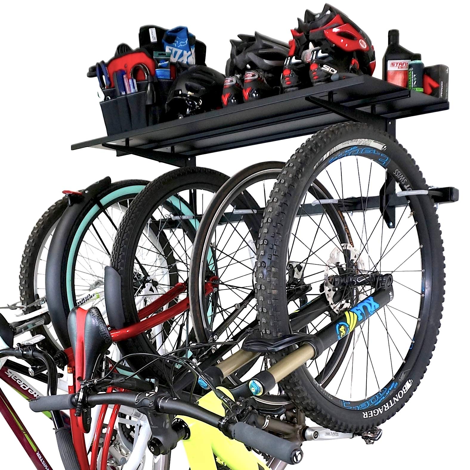 StoreYourBoard 5-Bike Wall Mount Garage Rack - Adjustable Bicycle Storage Hanger System with Shelf | Space-Saving Bike Organizer for Home, Garage & Apartments