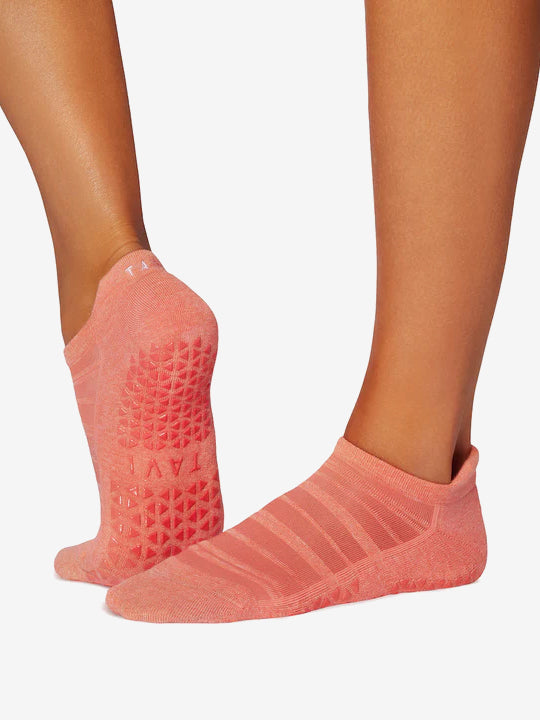 Tavi Noir Savvy Breeze Grip Socks for Women - Non-Slip Yoga Socks with Breathable Design in Hot Coral - Perfect for Yoga, Pilates, Barre & Home Workouts