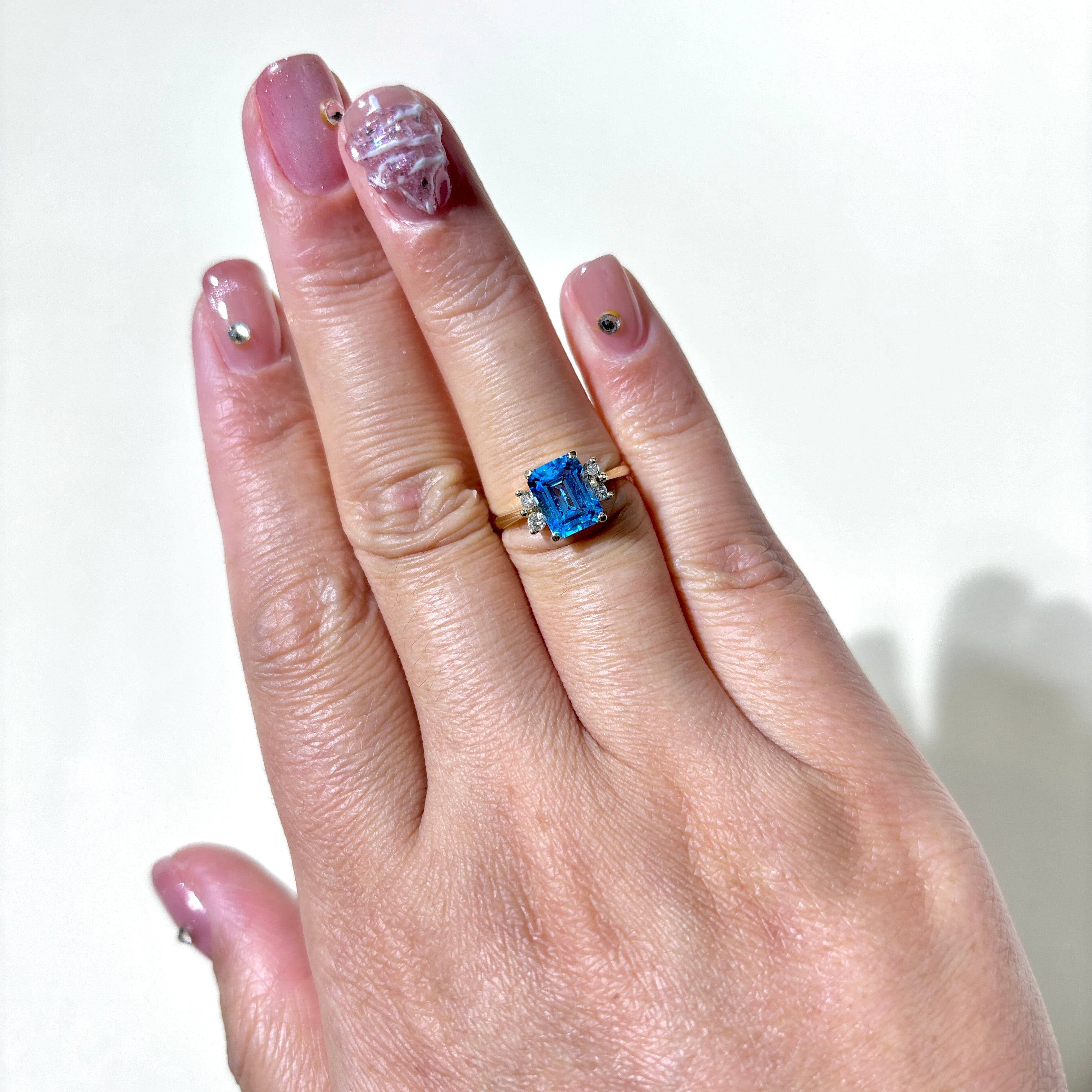 14K Yellow Gold Blue Topaz Cocktail Ring for Women - 2.04ct Natural Topaz & 0.14ctw Diamond Accents - Size 4.5 - Elegant Evening Party Jewelry Gift for Anniversary, Birthday & Special Occasions