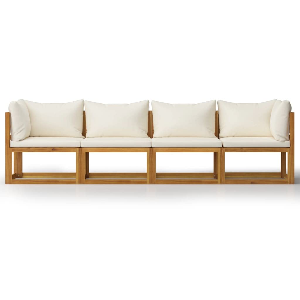 4-Seater Patio Sofa Set with Cushions - Acacia Wood Outdoor Furniture for Garden, Balcony, Terrace - Cream Lounge Sofa Sectional for Relaxing & Entertaining