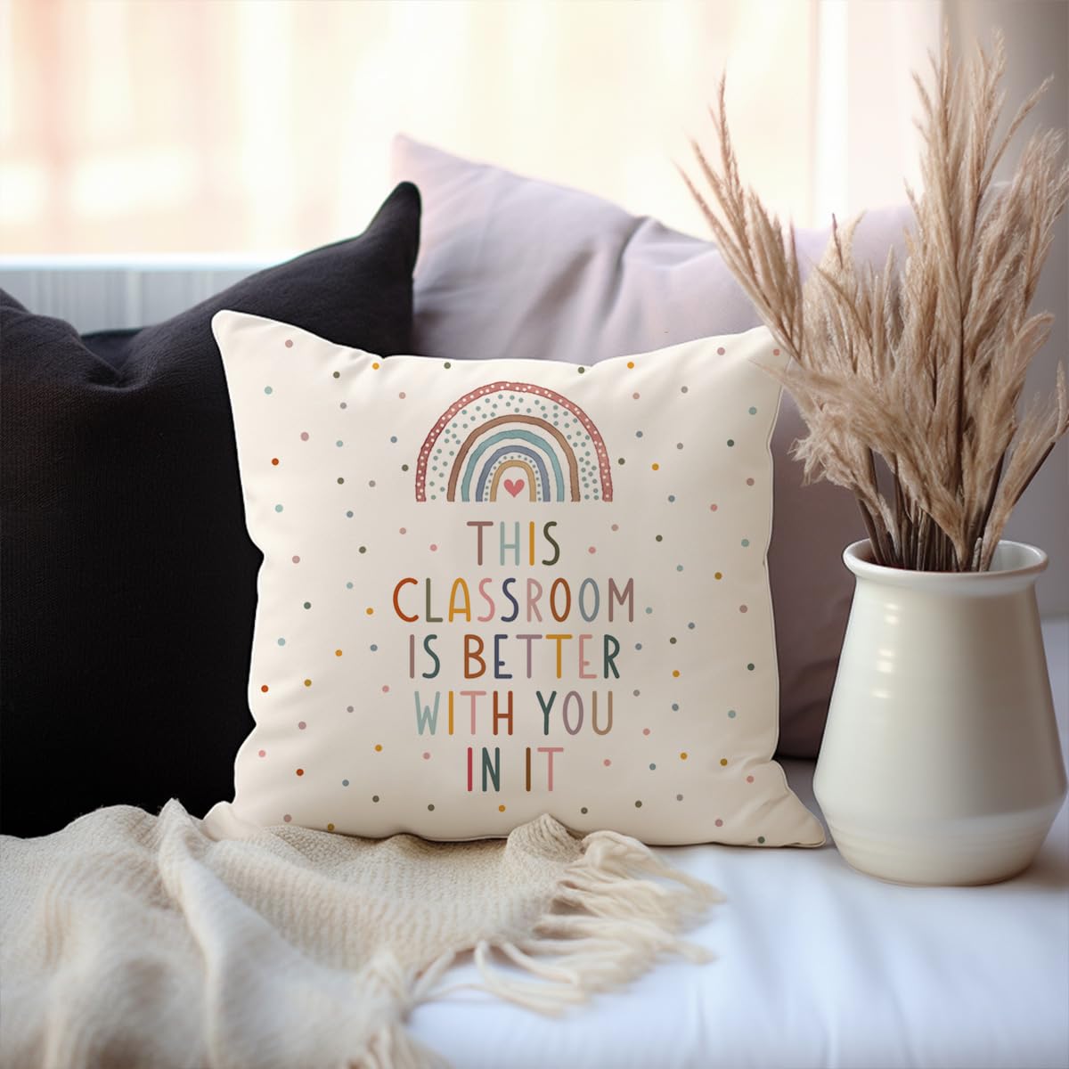 Decorative Classroom Pillow Covers - Teacher Appreciation Gift with Rainbow Design for Kids & Educators | Perfect for Classroom Decor, Teacher's Lounge & Cozy Reading Corners