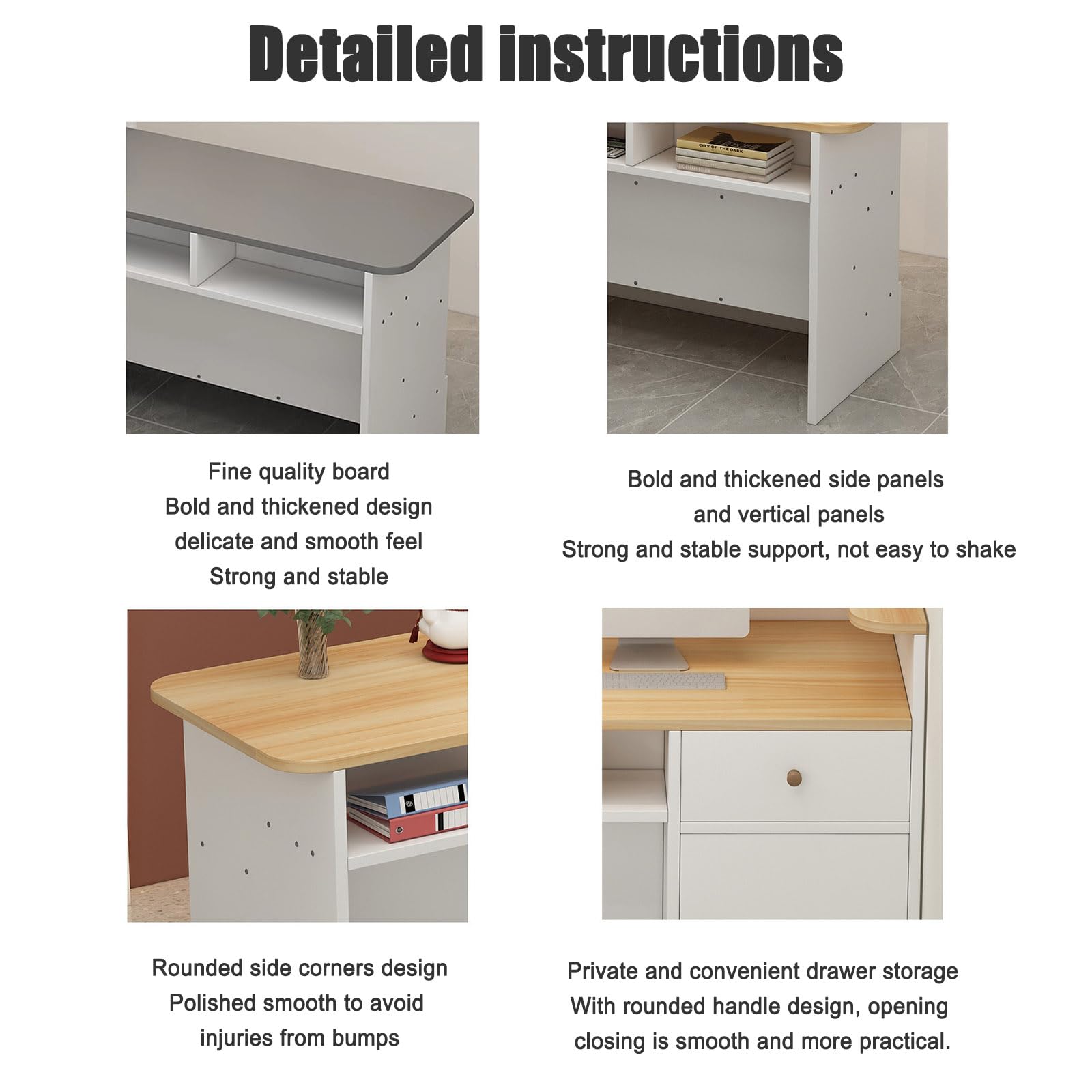 Modern L-Shaped Wooden Reception Desk Counter with Open Shelves & Drawers - Retail Checkout Counter for Convenience Stores, Hotels & Beauty Salons - Perfect for Front Office, Cashier & Welcome Desk Use