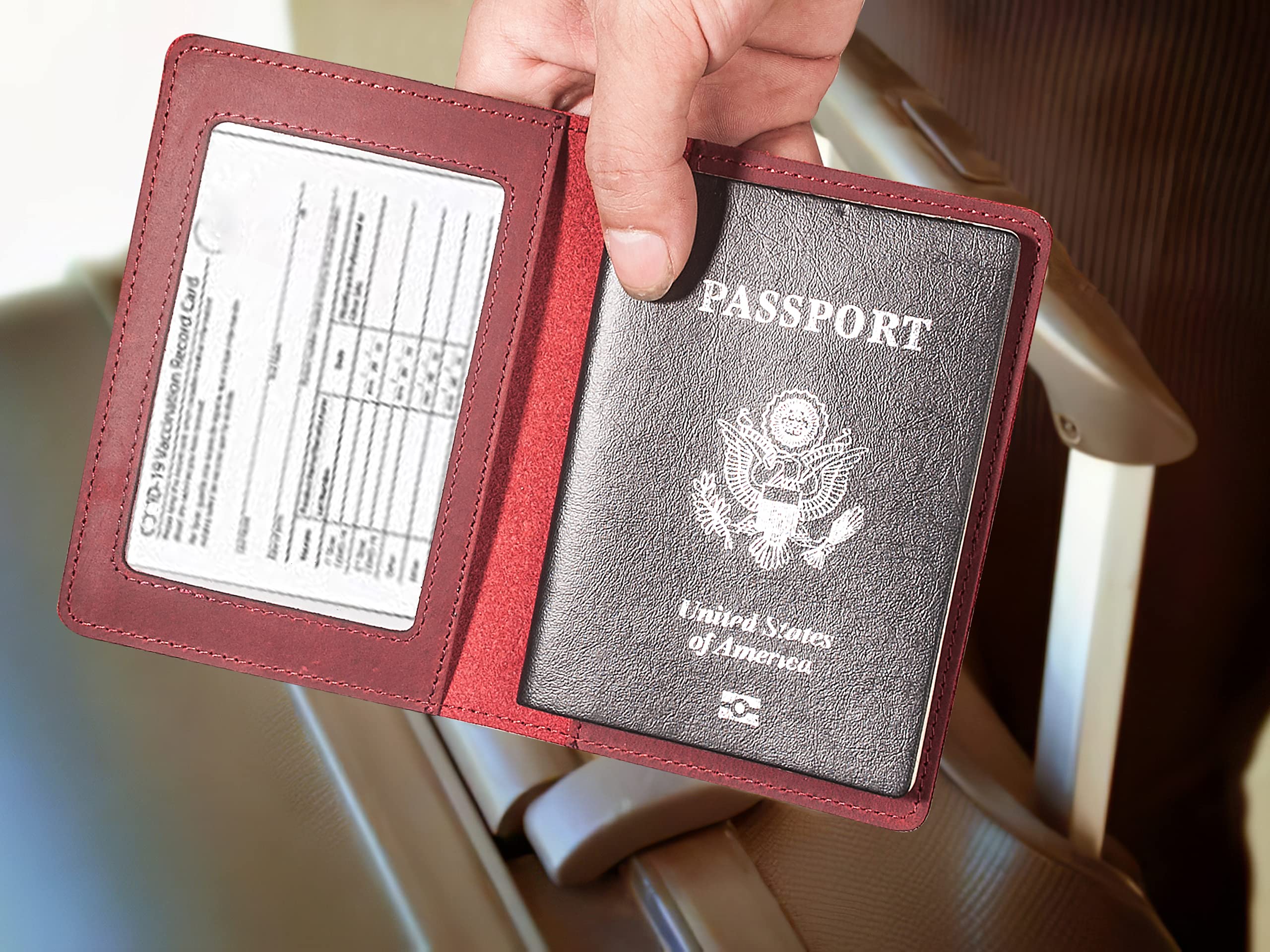 RFID-Blocking Genuine Leather Passport Holder Wallet - Slim Travel Document Organizer for Men & Women with Multiple Card Slots (Wine Red) | Perfect for International Travel, Business Trips & Vacation Security