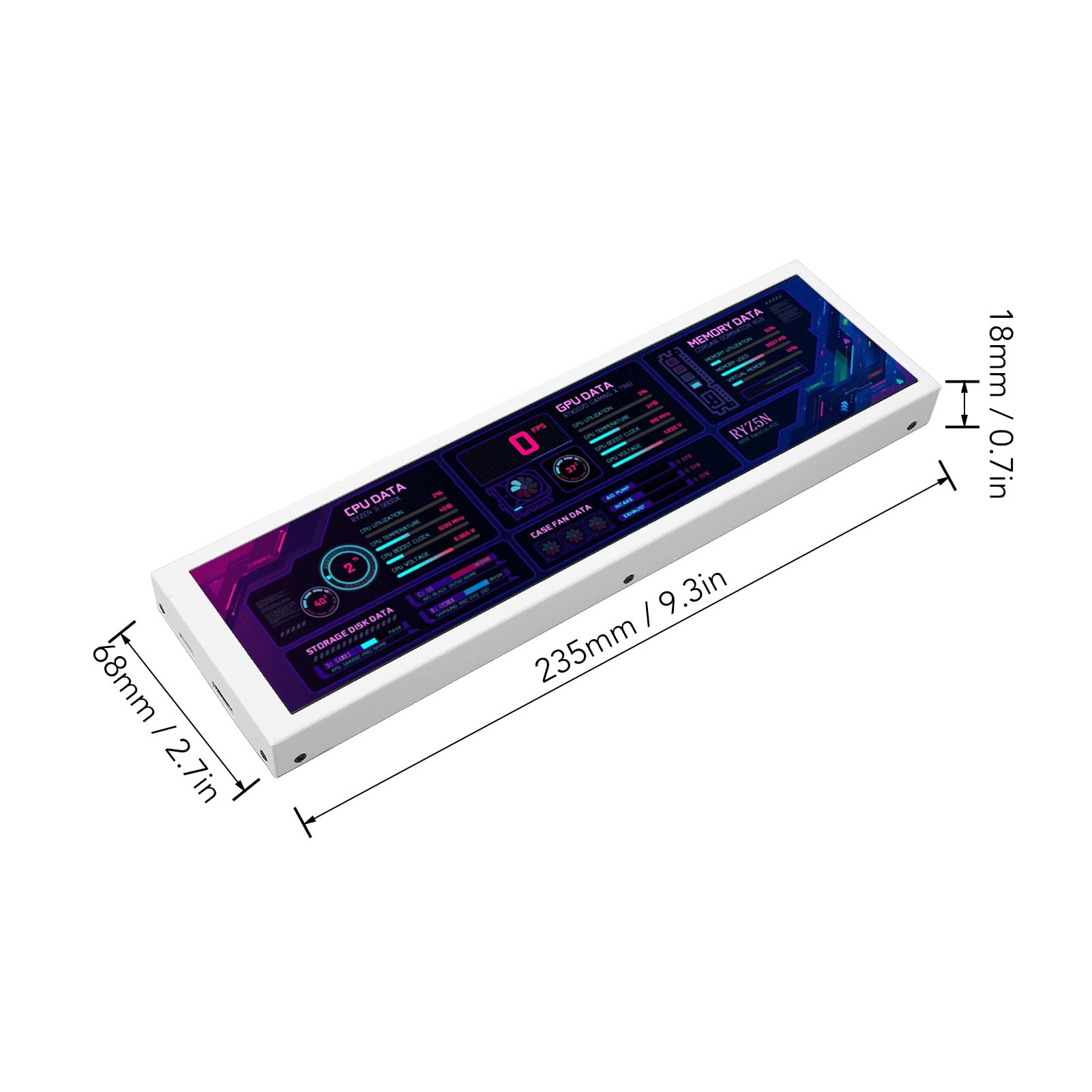 Yunseity 8.8 Inch IPS PC Sensor Panel Screen - 1920x480 HD Computer Temperature Monitor with 360° Rotation & Adjustable Brightness for Gaming PC, Workstation, and DIY Computer Builds (White)