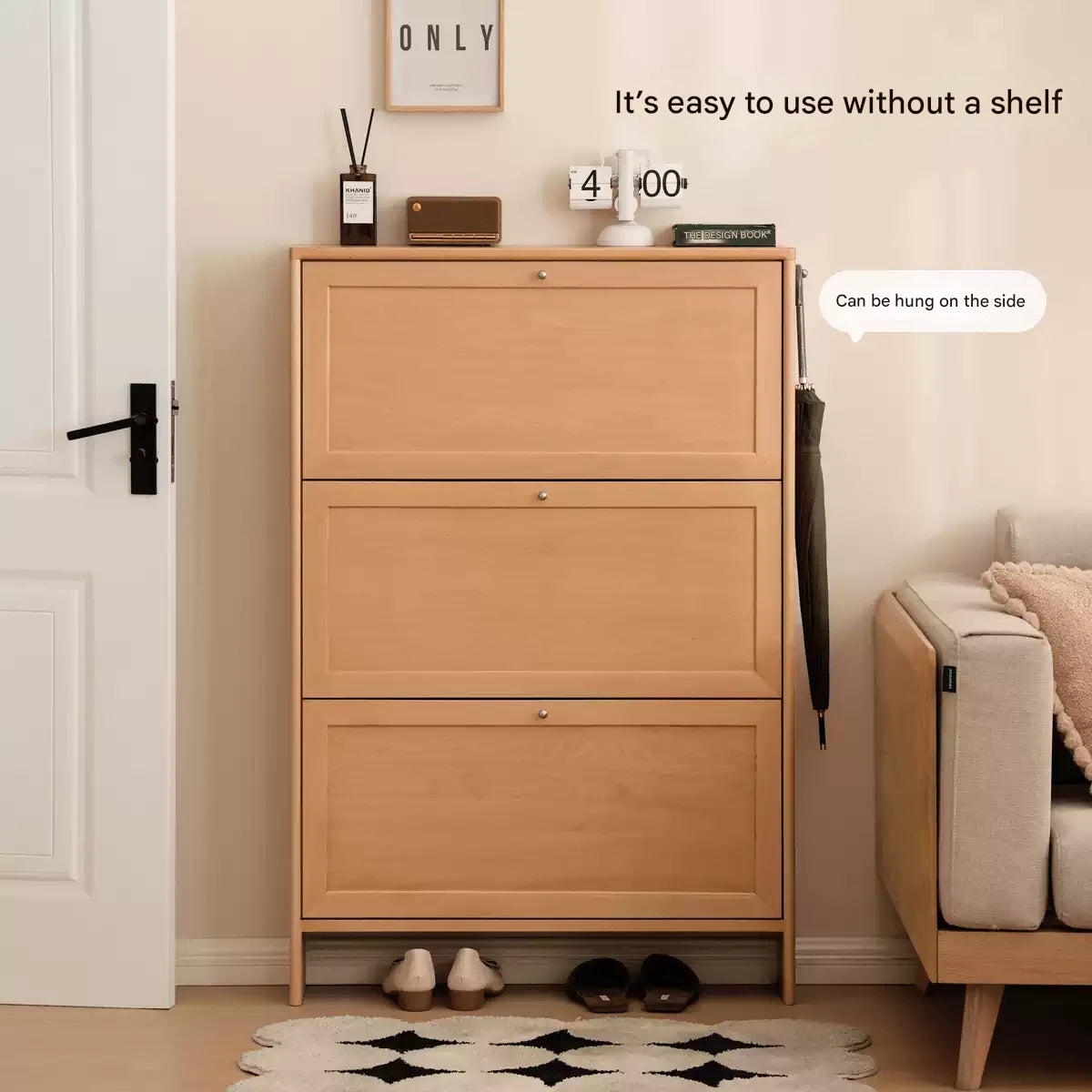 Beech Solid Wood Ultra Thin Flip Shoe Cabinet - Space Saving Shoe Storage for Entryway, Closet & Small Apartments