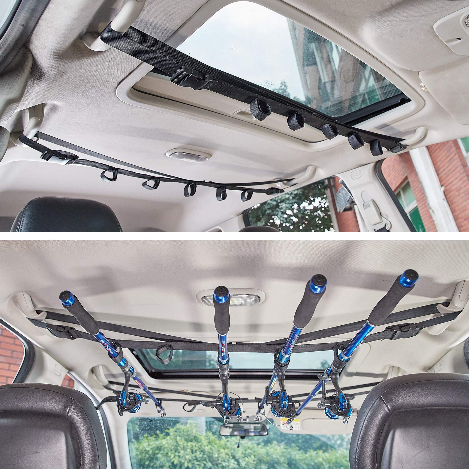 Car Fishing Rod Holder for SUV, Truck, Van, Jeep & Wagon - 2 Styles (Roof Rack & Backseat Holder) | Secure Fishing Pole Storage for Road Trips & Outdoor Adventures