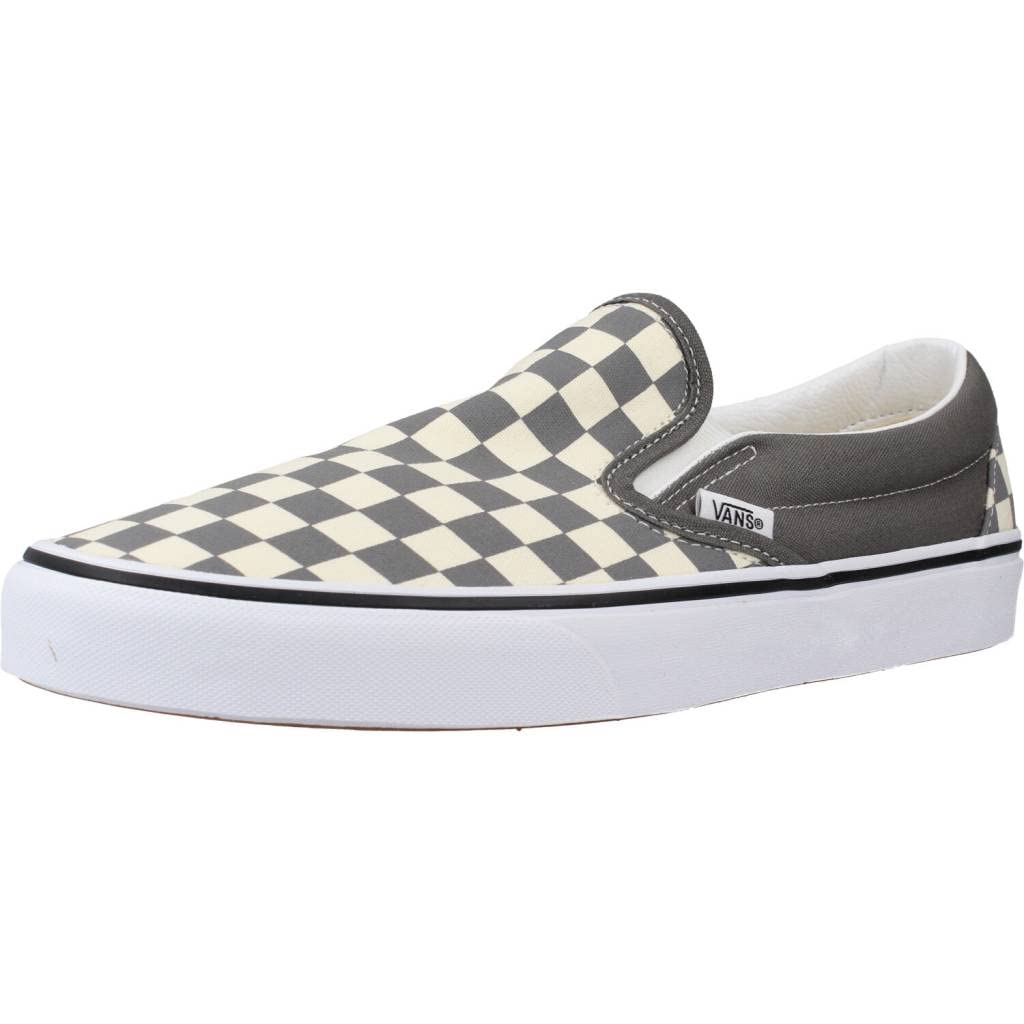 Vans Classic Slip-On Checkerboard Sneakers - Pewter/White - Men's Size 6.5 - Casual Skate Shoes for Streetwear & Everyday Comfort