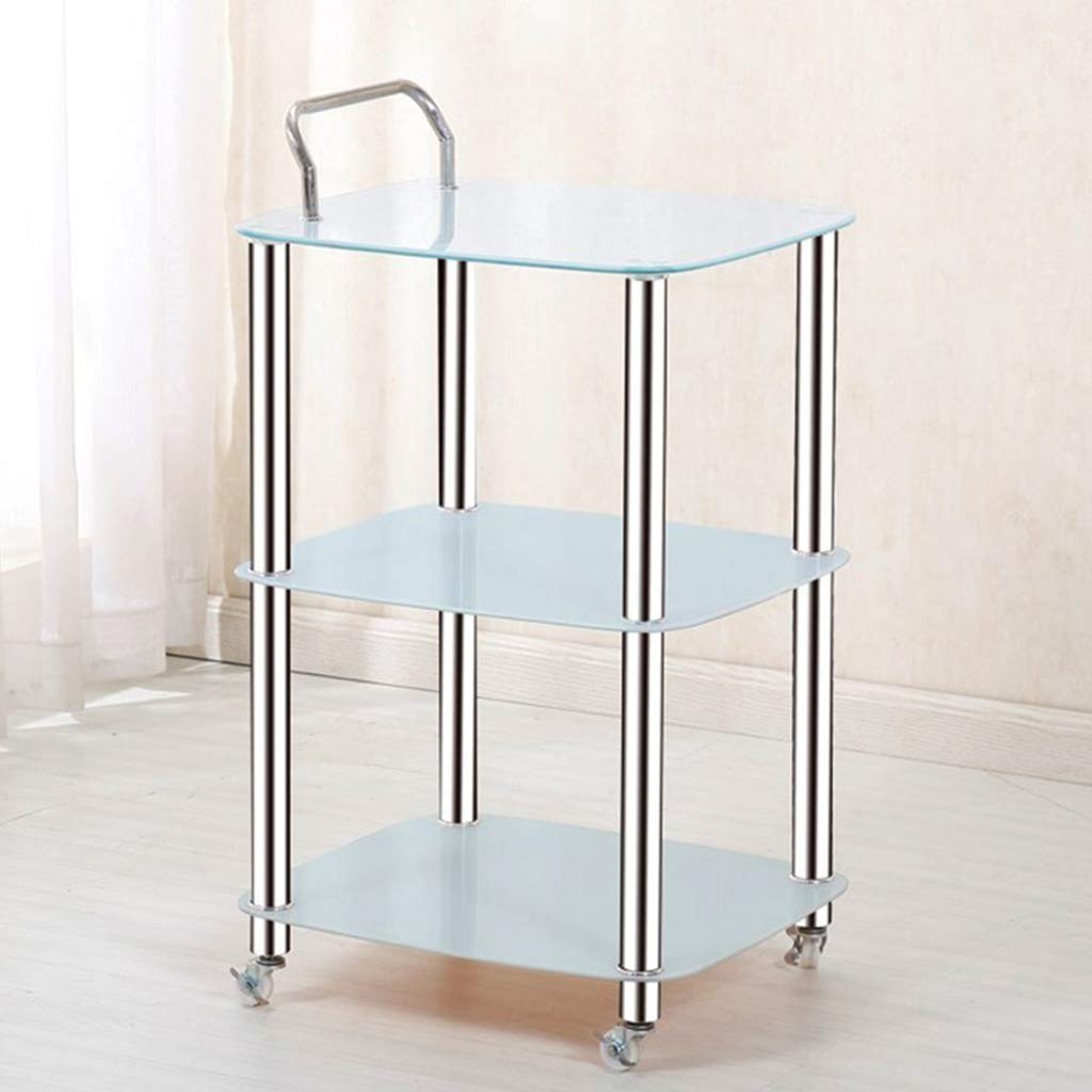 Stainless Steel Kitchen Bar Cart with Tempered Glass - Mobile Serving Trolley for Dining, Tea & Drinks - Utility Storage Rolling Cart for Home, Restaurant or Party Use