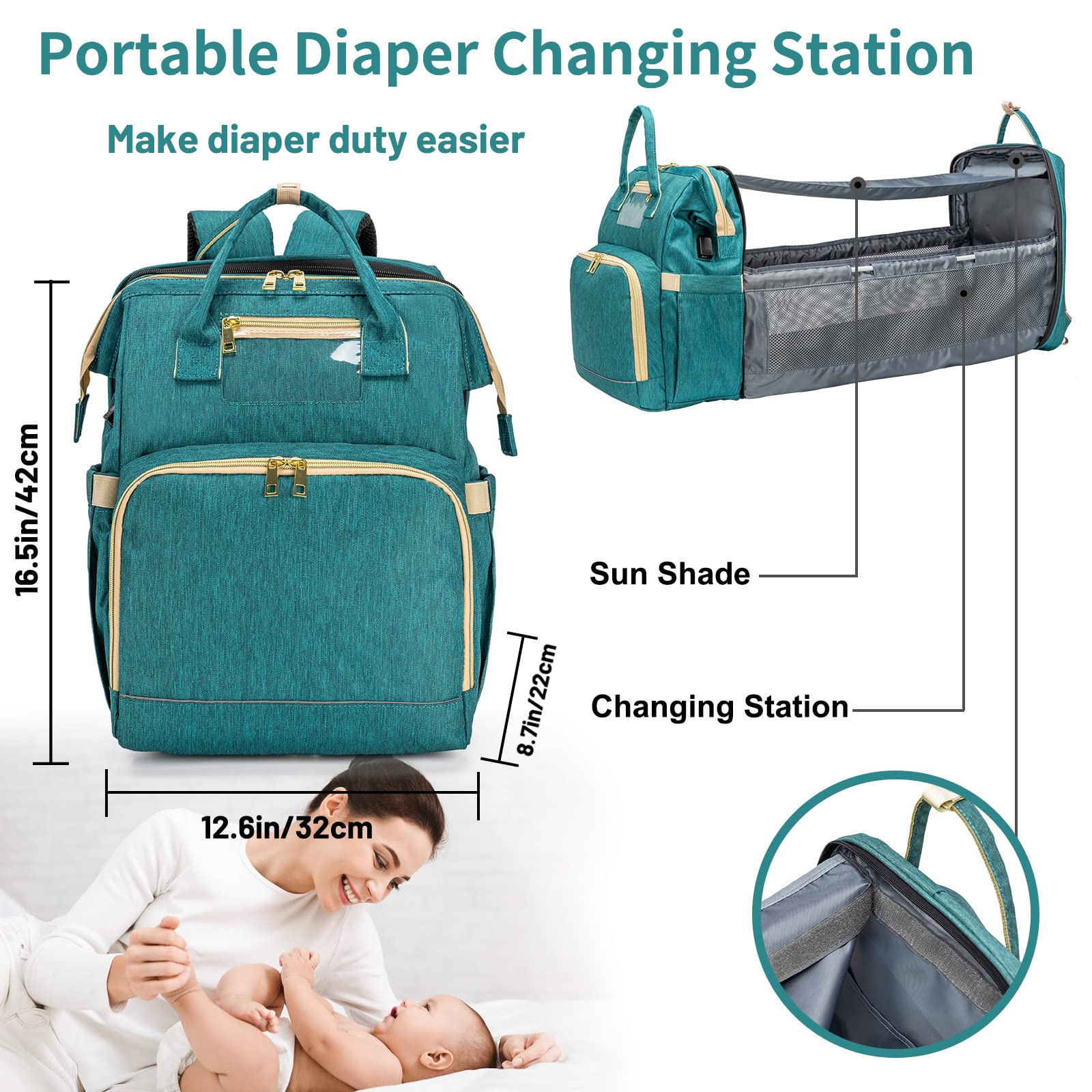 GreenTaya Large Diaper Backpack for Boys & Girls - Baby Bag with USB Charging Port | Waterproof Travel Diaper Organizer for Moms, Daycare & Family Outings