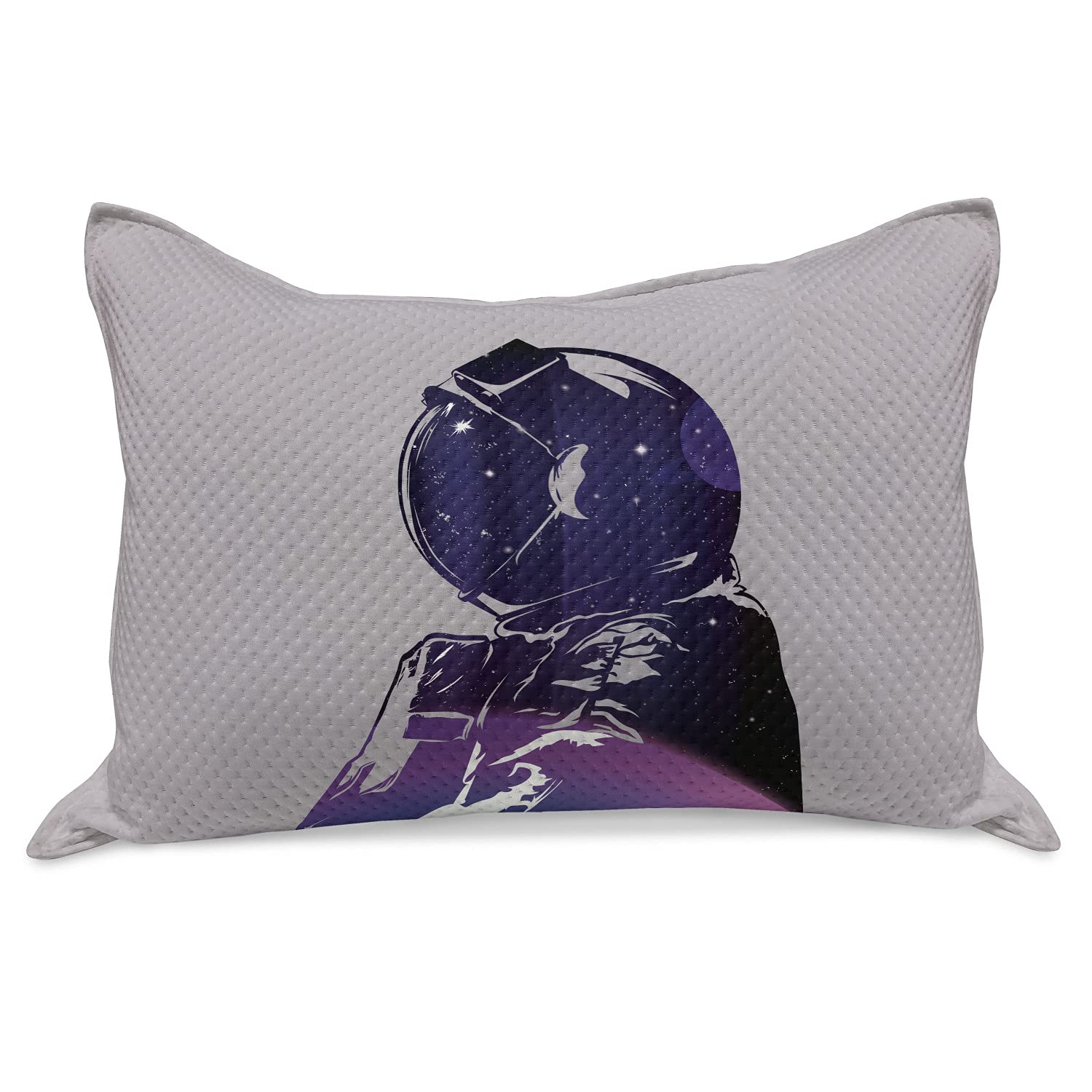 Ambesonne Outer Space Knitted Quilt Pillow Cover - Astronaut & Star Clusters Celestial Design, Standard Queen Size 30x20 Inches, Pink & Purple - Perfect for Bedroom Decor, Space Theme Room, or Gift for Astronomy Lovers
