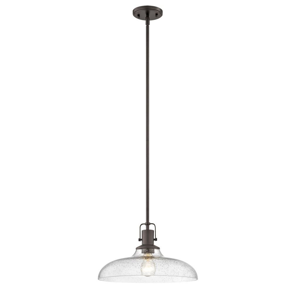 14-Inch Seeded Glass Farmhouse Bronze Pendant Light - Perfect for Kitchen Island, Dining Room, and Rustic Home Decor
