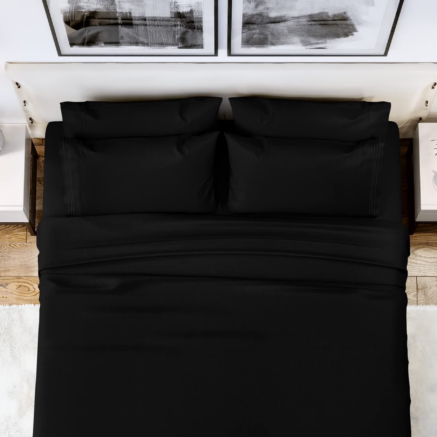 Hannah Premium King Size Pillowcases Set of 2 - Soft Brushed Microfiber Black Pillow Covers with Envelope Closure (20x40 Inches) - Breathable Bedding for Home, Hotel & Guest Room