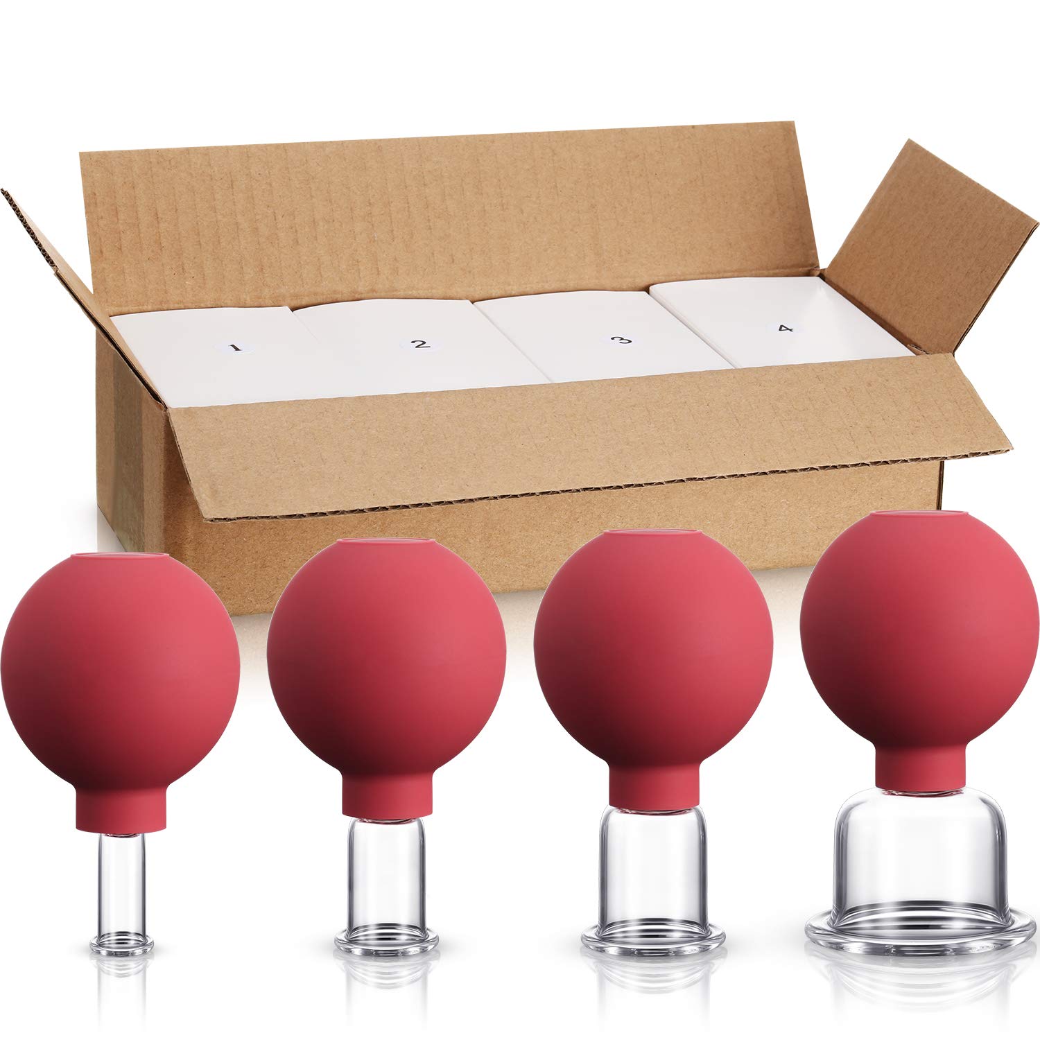 4-Piece Glass Cupping Therapy Set with Silicone Rims – Vacuum Massage Cups for Body, Face, Leg, Arm, Back & Shoulder Pain Relief – Red Cupping Cups for Muscle Relaxation & Joint Pain – Perfect for Home Spa, Physical Therapy & Holistic Wellness
