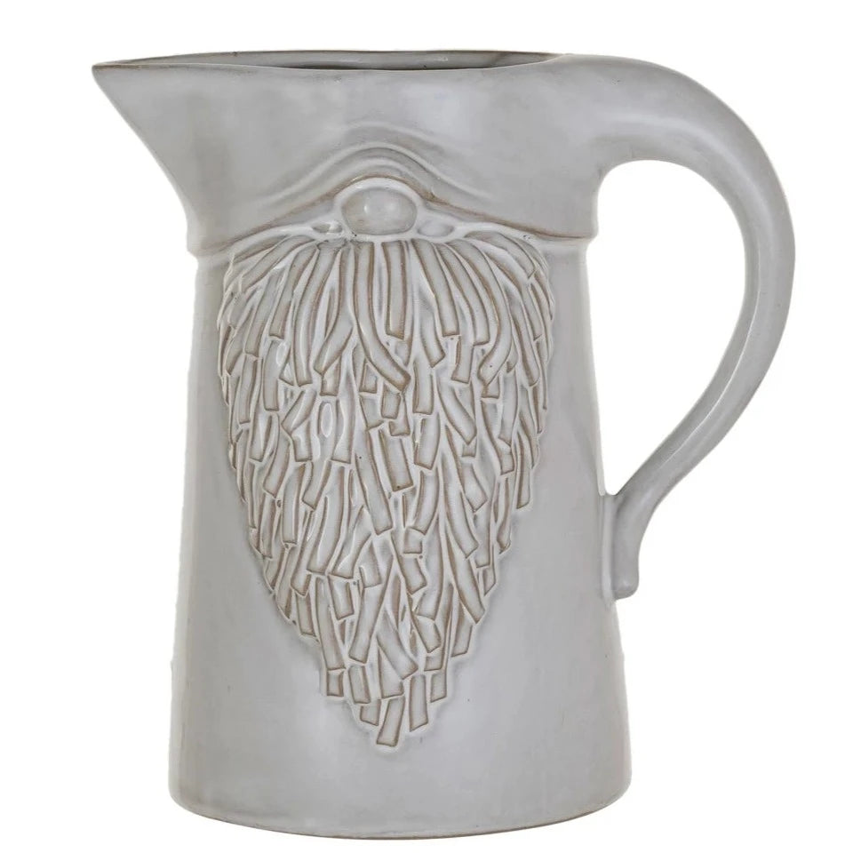Handmade Embossed Stoneware Gnome Pitcher - Rustic Ceramic Water Pitcher for Home Decor, Kitchen & Garden - Perfect for Serving Beverages, Displaying as Farmhouse Decor, or Gift Giving