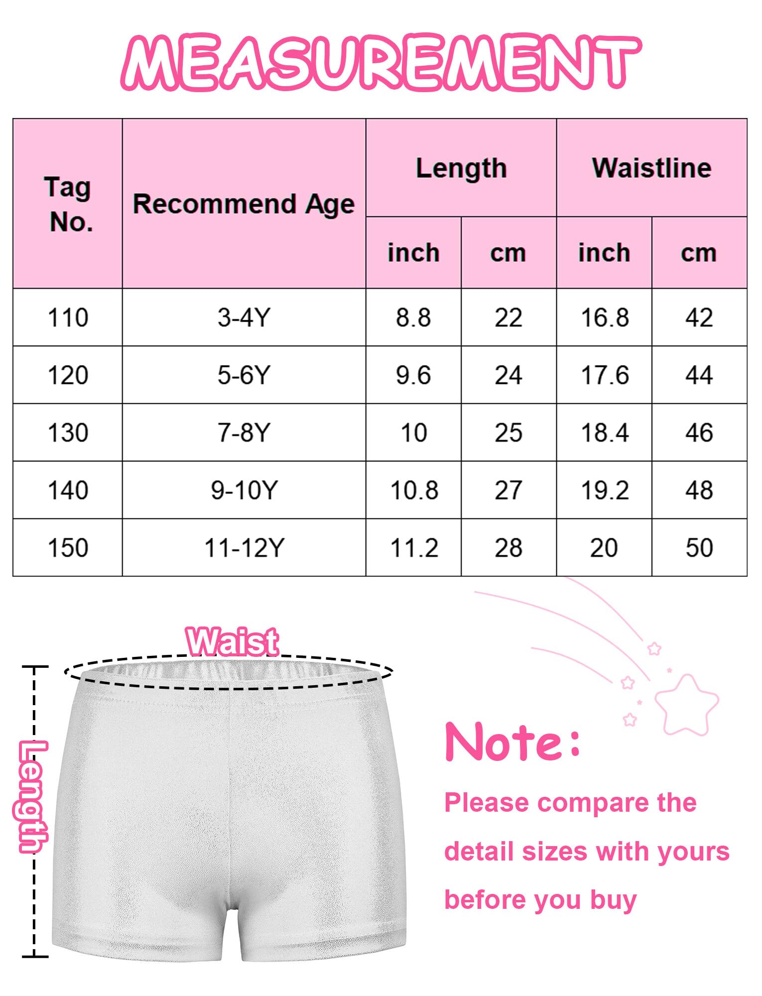 Happy Cherry Glitter Metallic Gymnastics Shorts for Girls - Stretchy Ballet Dance & Tumbling Athletic Shorts - Perfect for Dance Class, Gymnastics Practice & Kids' Sports Activities