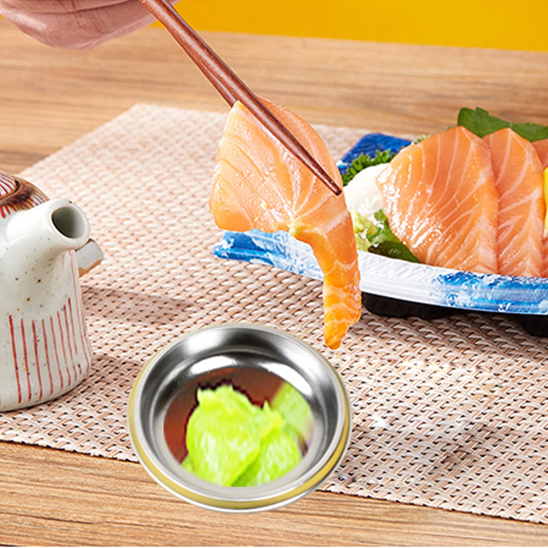 QJFCare 100Pcs Round Disposable Sauce Dishes - Mini Dipping Dessert Plates, Soy Sauce Bowls, Seasoning Dishes for Home, Restaurant & Party Use - Silver (Ideal for Sushi, Appetizers, Condiments & Small Snacks)