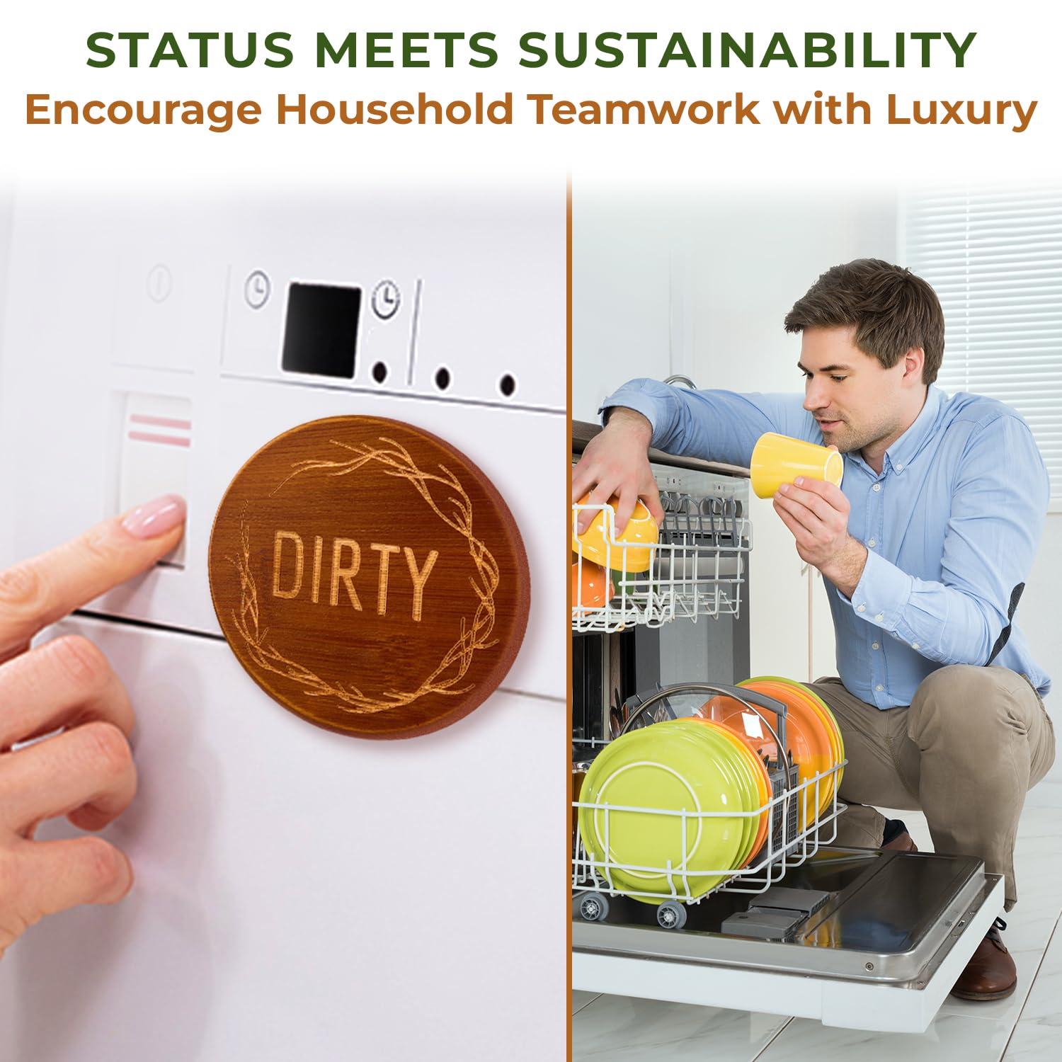 TEYGA Bamboo Dishwasher Magnet - Clean Dirty Sign for Dishwasher, Kitchen & Home (Set of 2) - Perfect for Indicating Dishwasher Status in Restaurants, Offices & Households